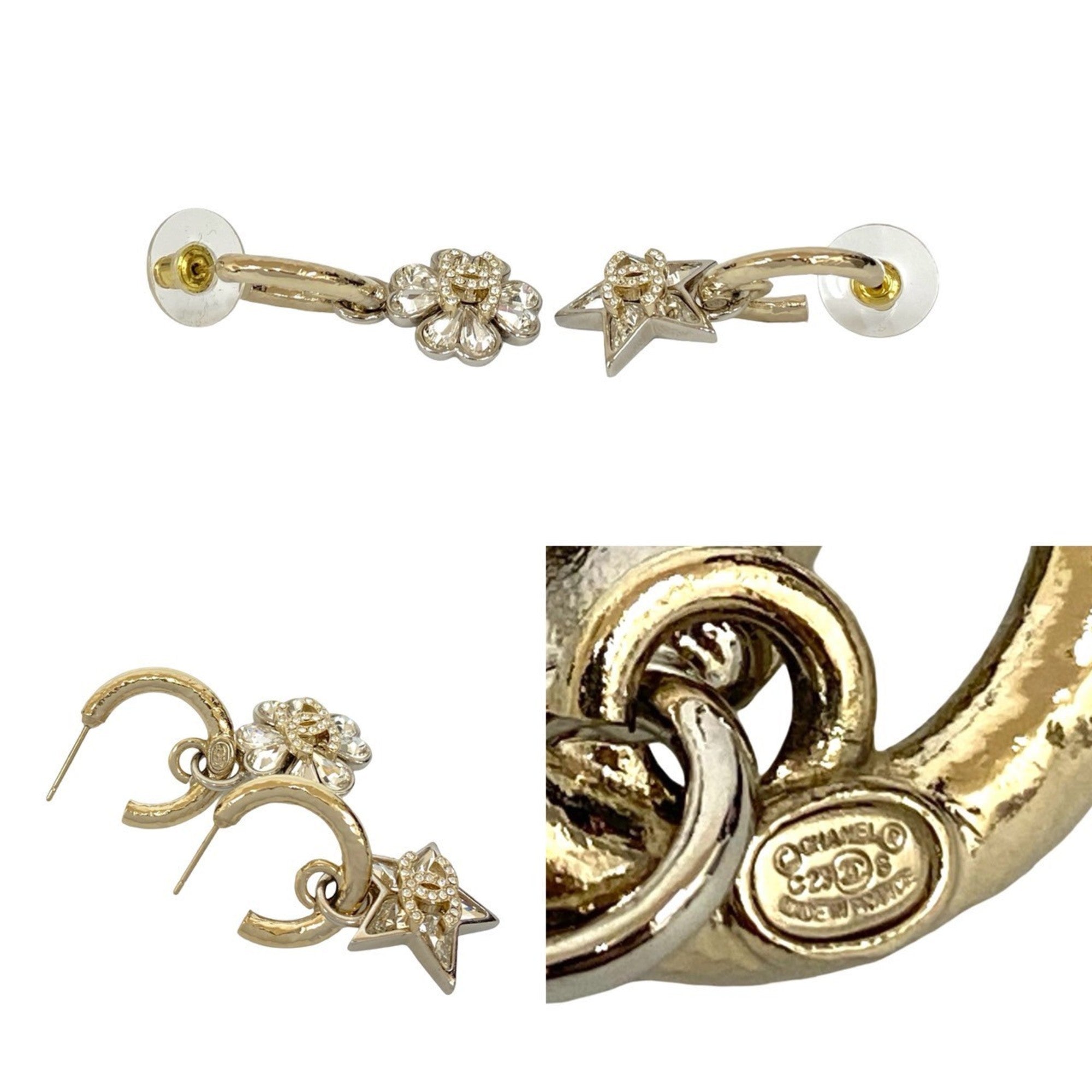 CC Logo Star Flower Earrings Sterling Silver Gold-Tone Metal