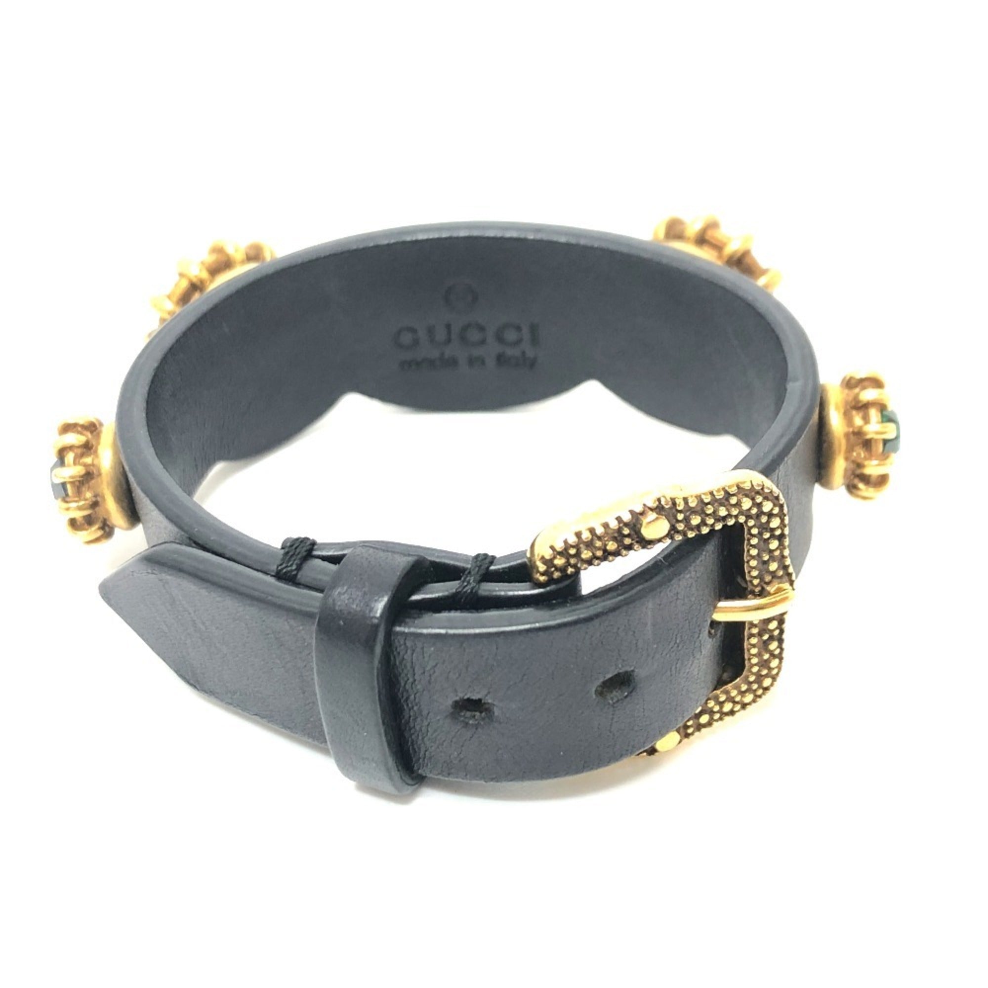 Tiger Head Charm Bracelet Leather Black and Gold and Multi-Color