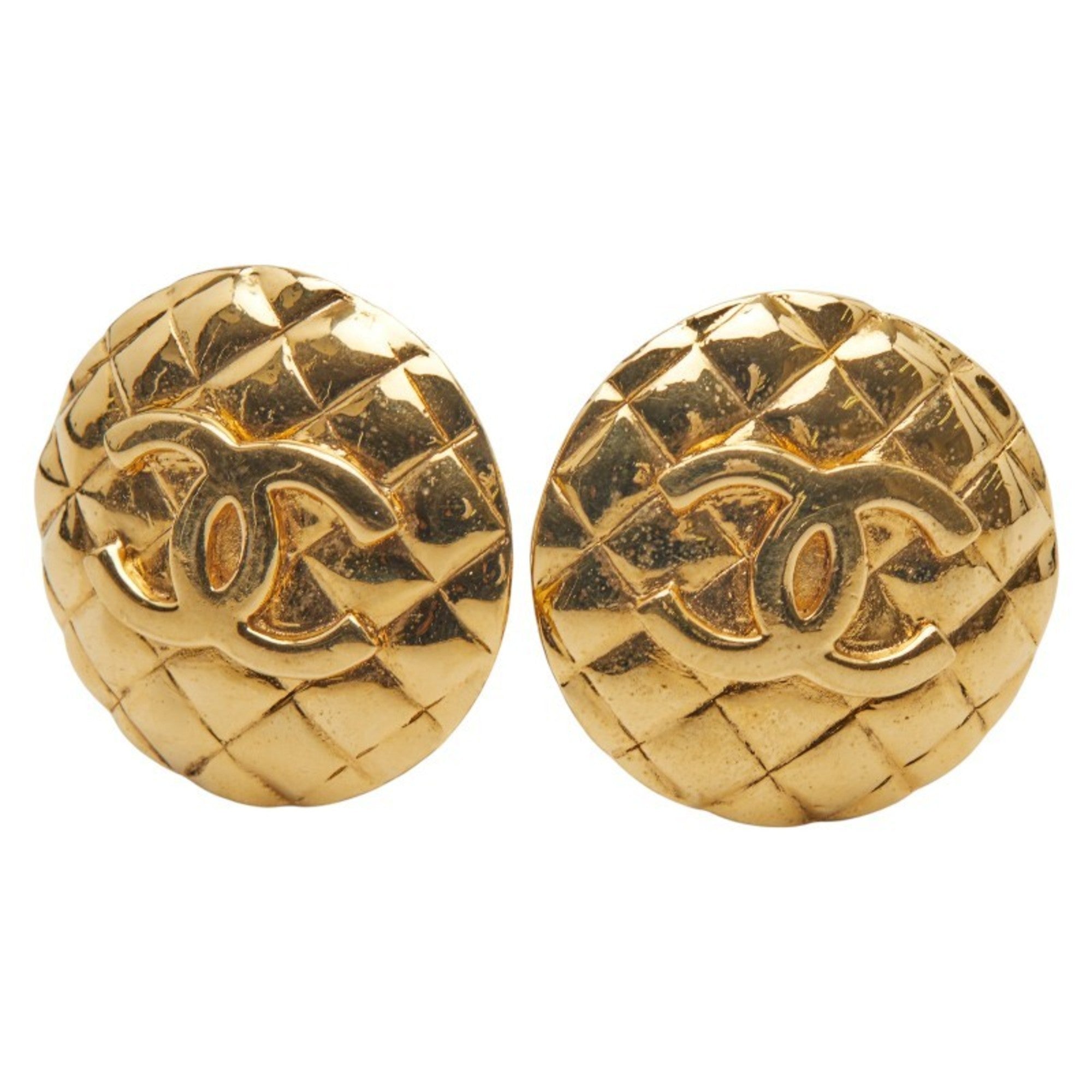 CC Logo Round Clip-On Earrings Metal Gold-Tone Metal