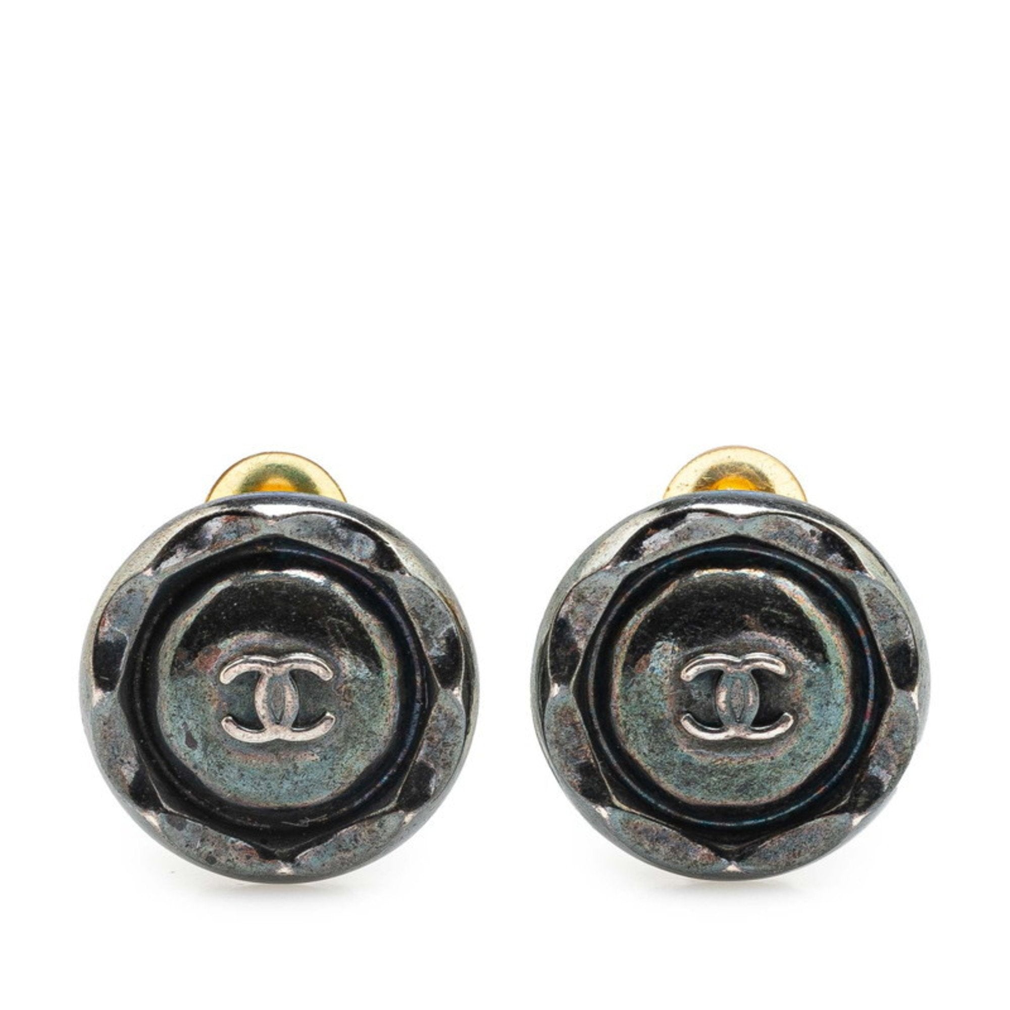 CC Logo Round Clip-On Earrings Silver-Tone Metal Silver-Tone Metal