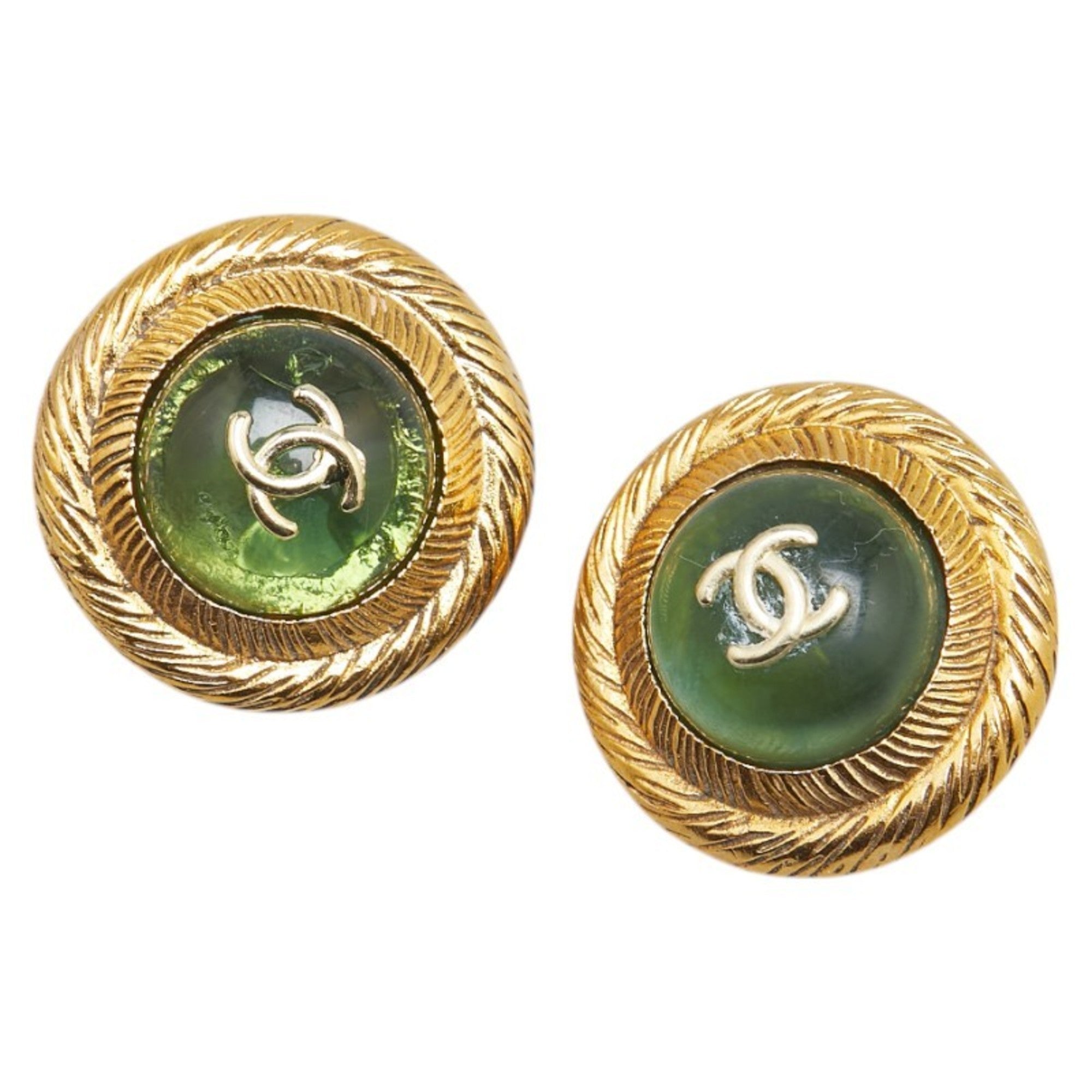 CC Logo Round Clip-On Earrings Metal Gold-Tone Metal