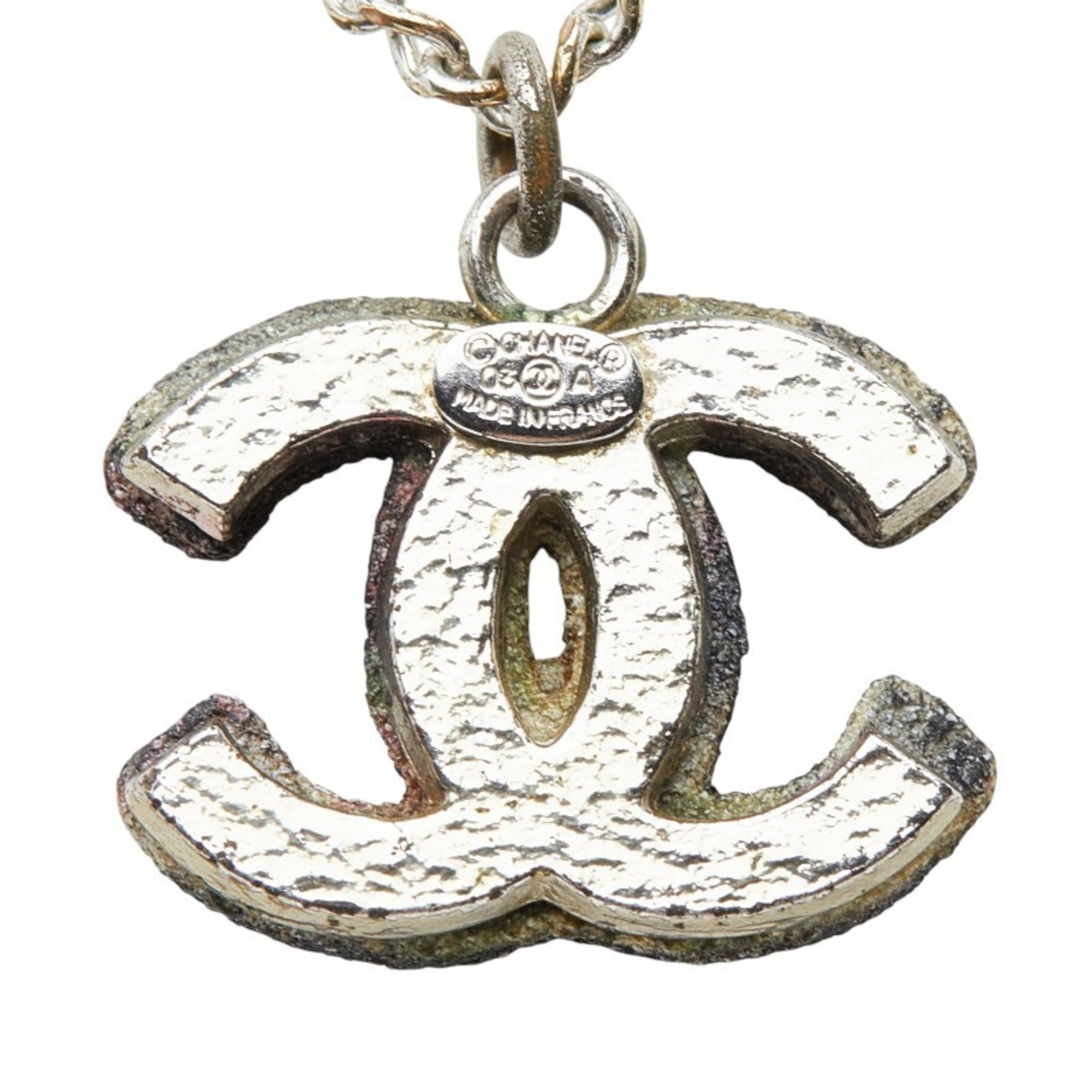 CC Logo Pendant Necklace Silver-Tone Metal