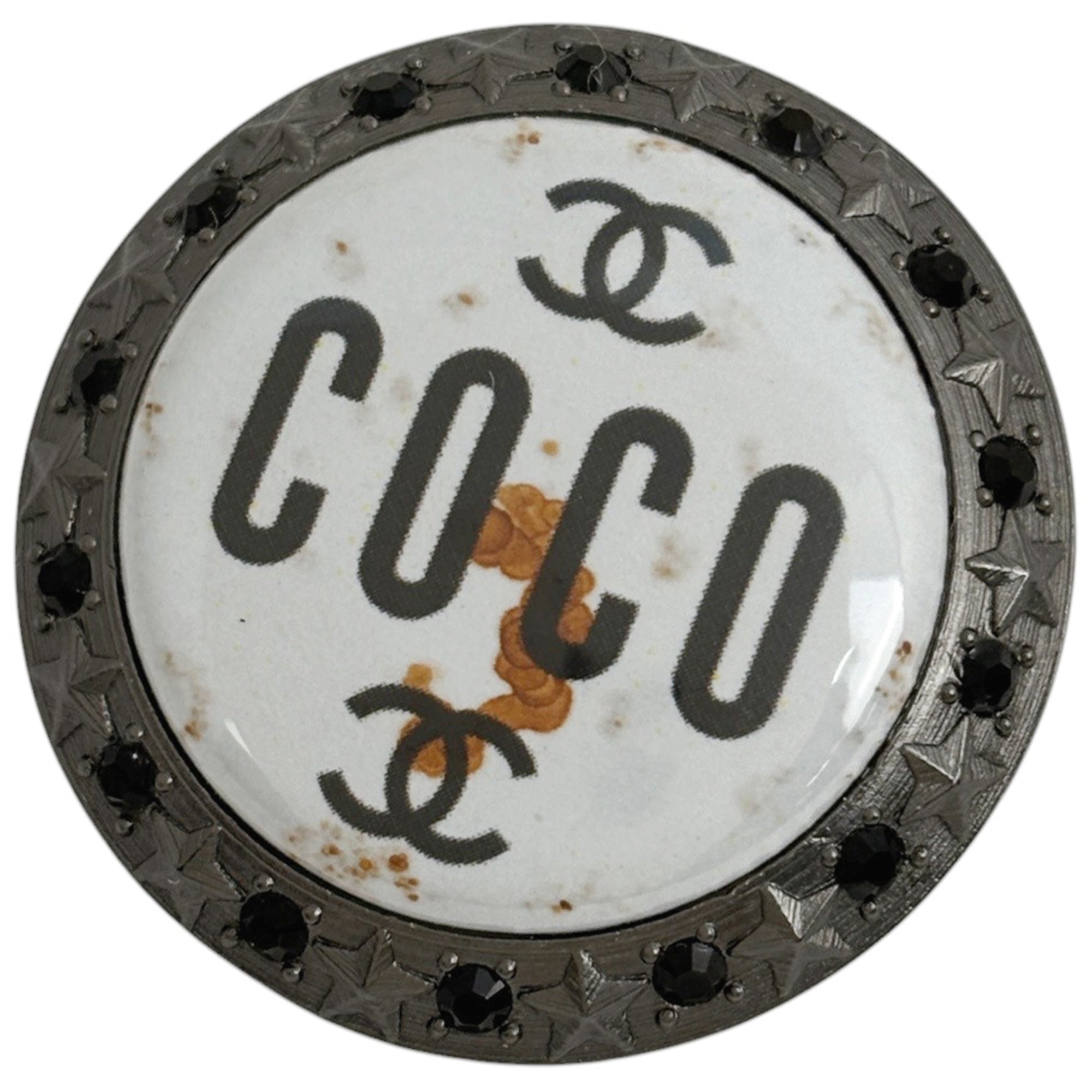 CC Logo Round Star Brooch Silver-Tone Metal