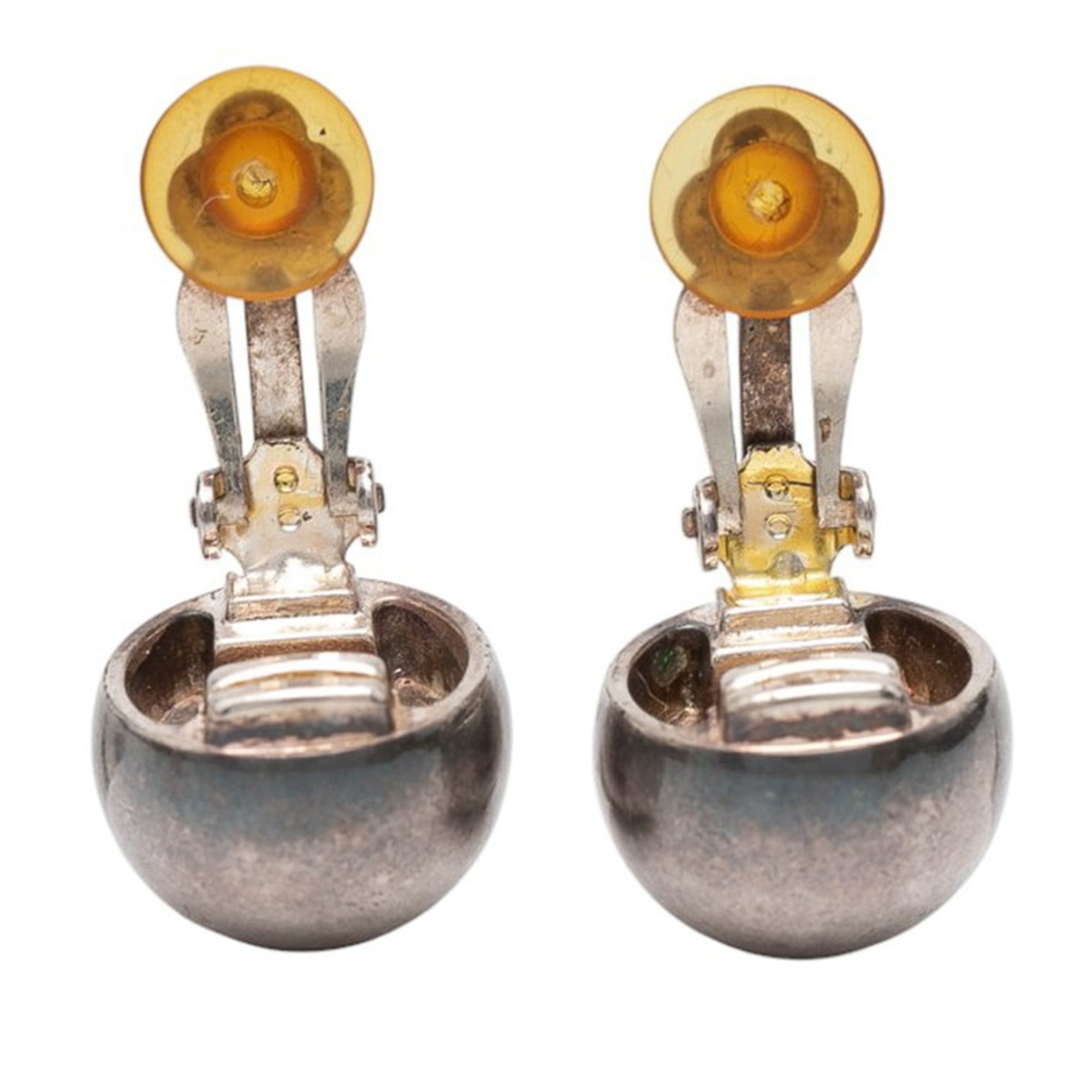 Vintage Earrings Logo Silver-Tone Metal