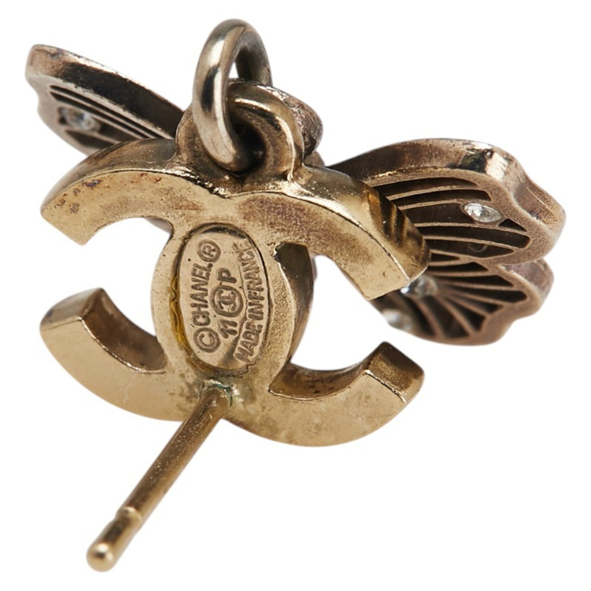CC Logo Stud Butterfly Earrings Metal Gold-Tone Metal