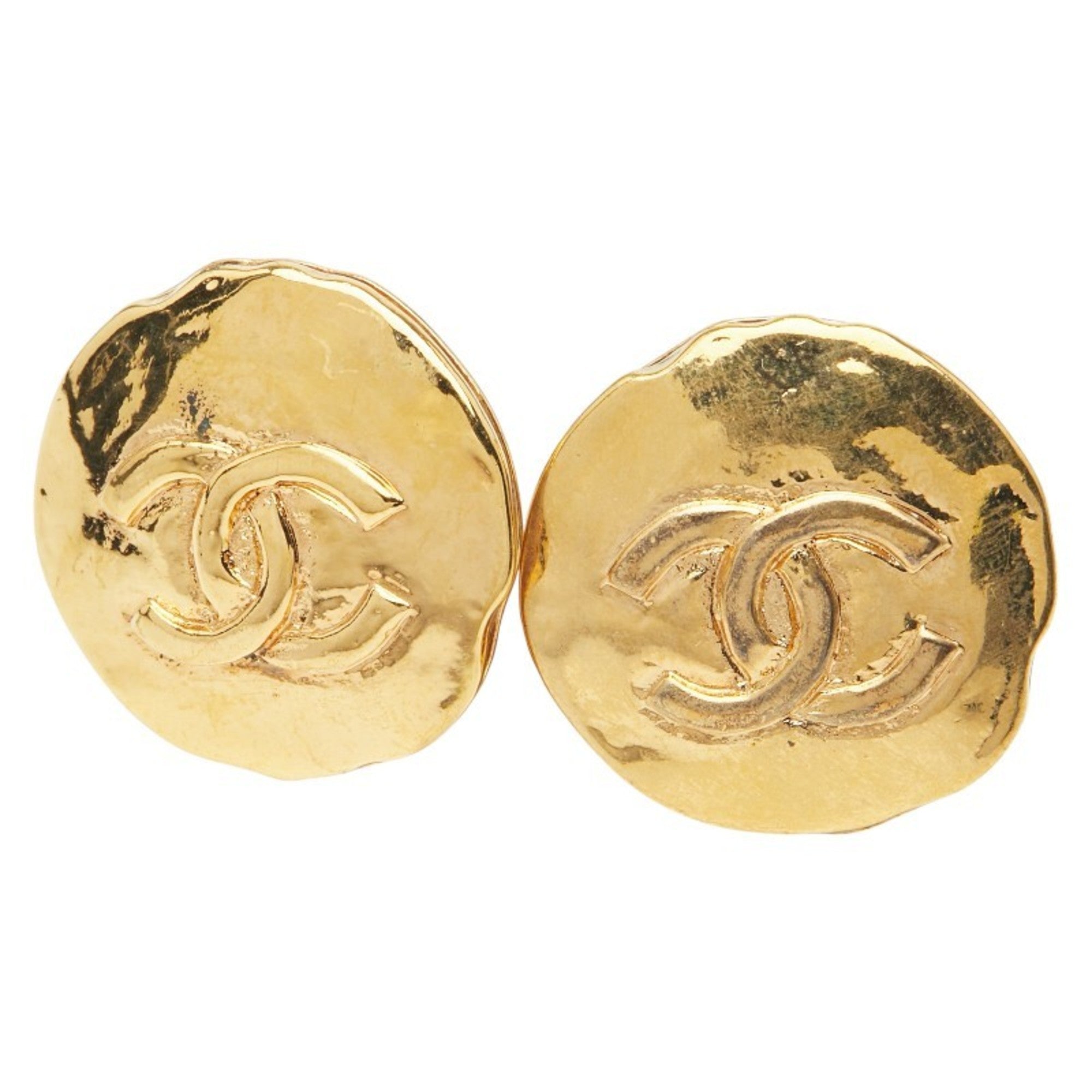 CC Logo Round Clip-On Earrings Metal Gold-Tone Metal