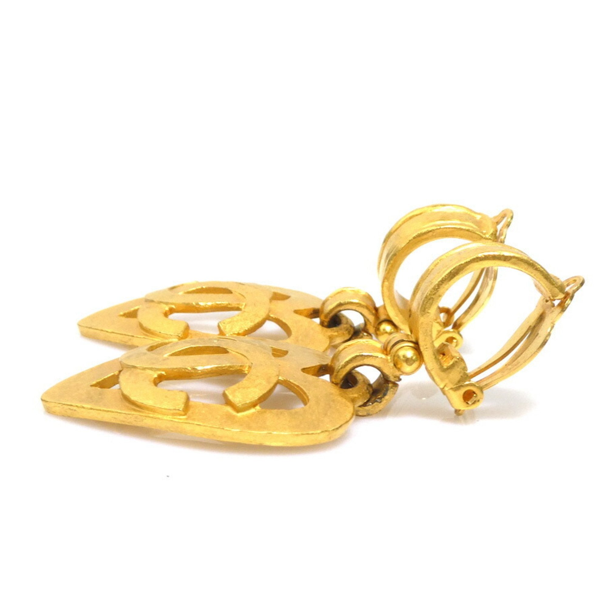 CC Logo Heart Clip-On Earrings Gold-Tone Metal Gold-Tone Metal