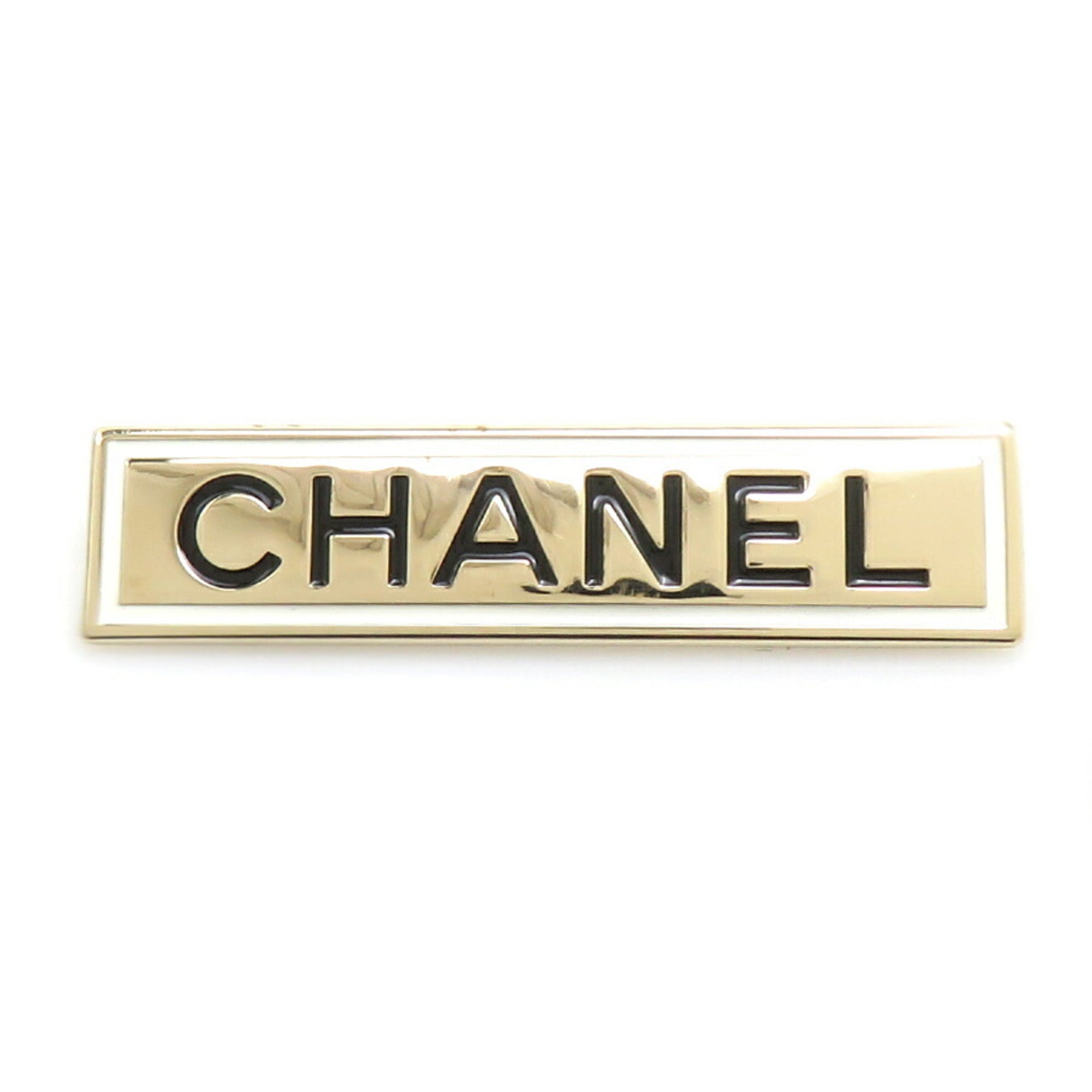 Brooch Enamel and Metal Black Gold White