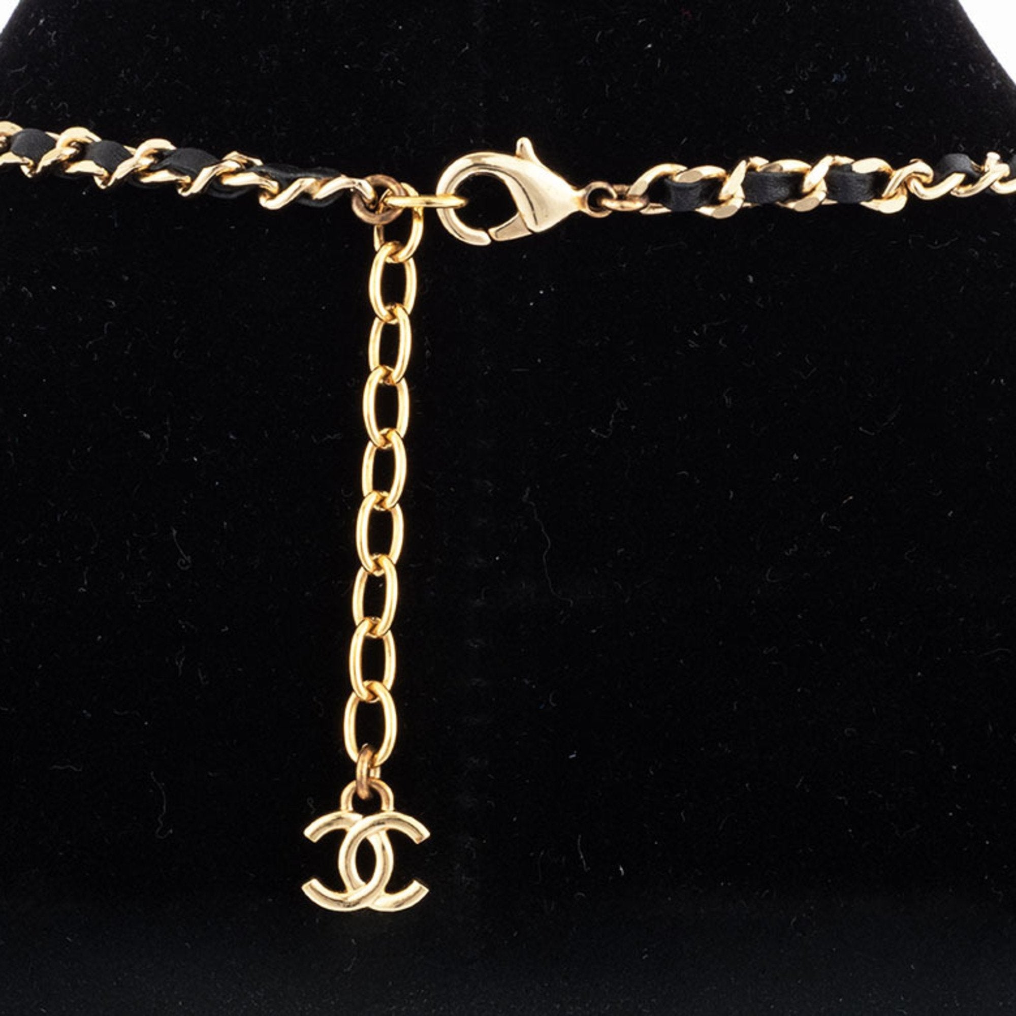 Choker Necklace Leather Black With Rhinestone