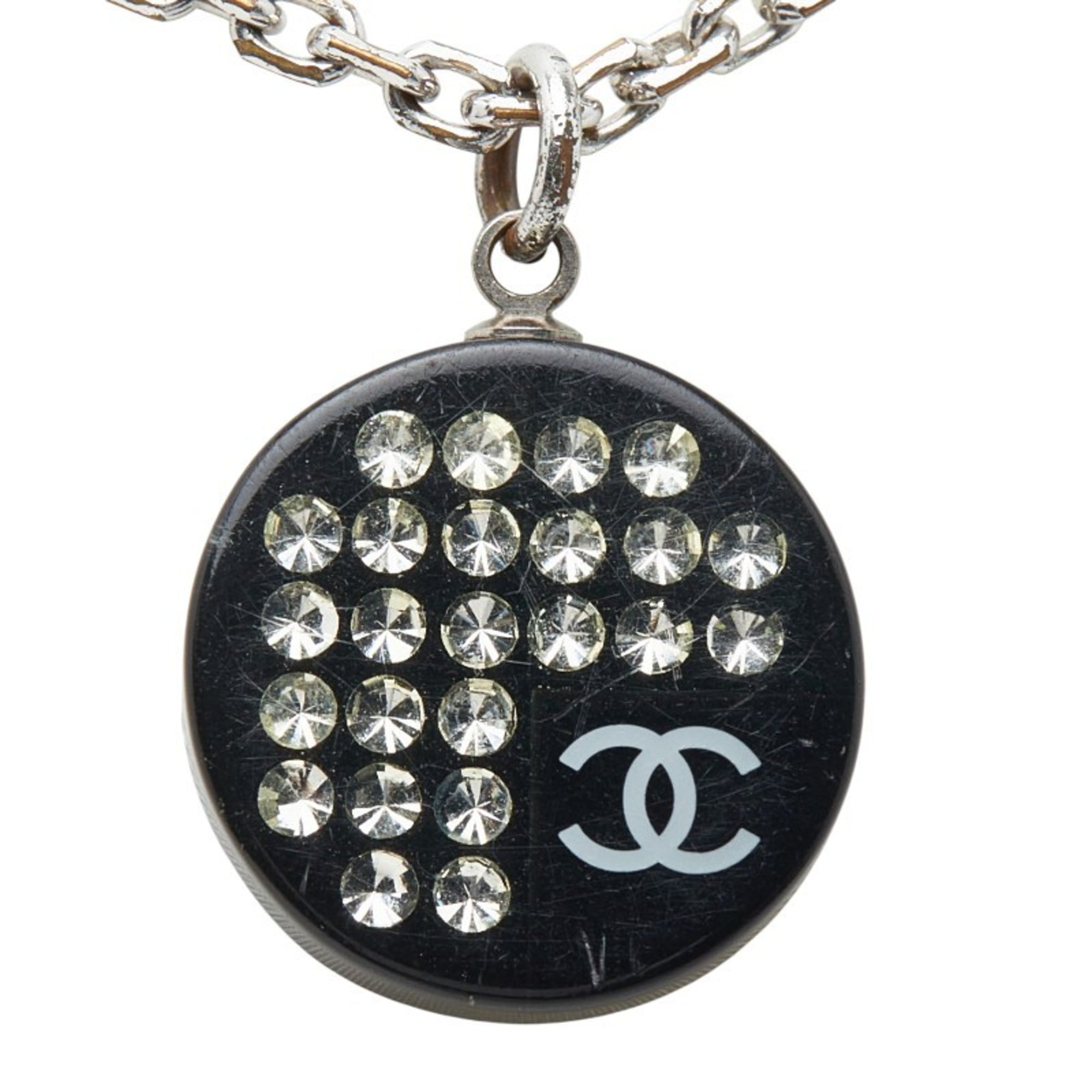 CC Logo Pendant Necklace Silver-Tone Metal