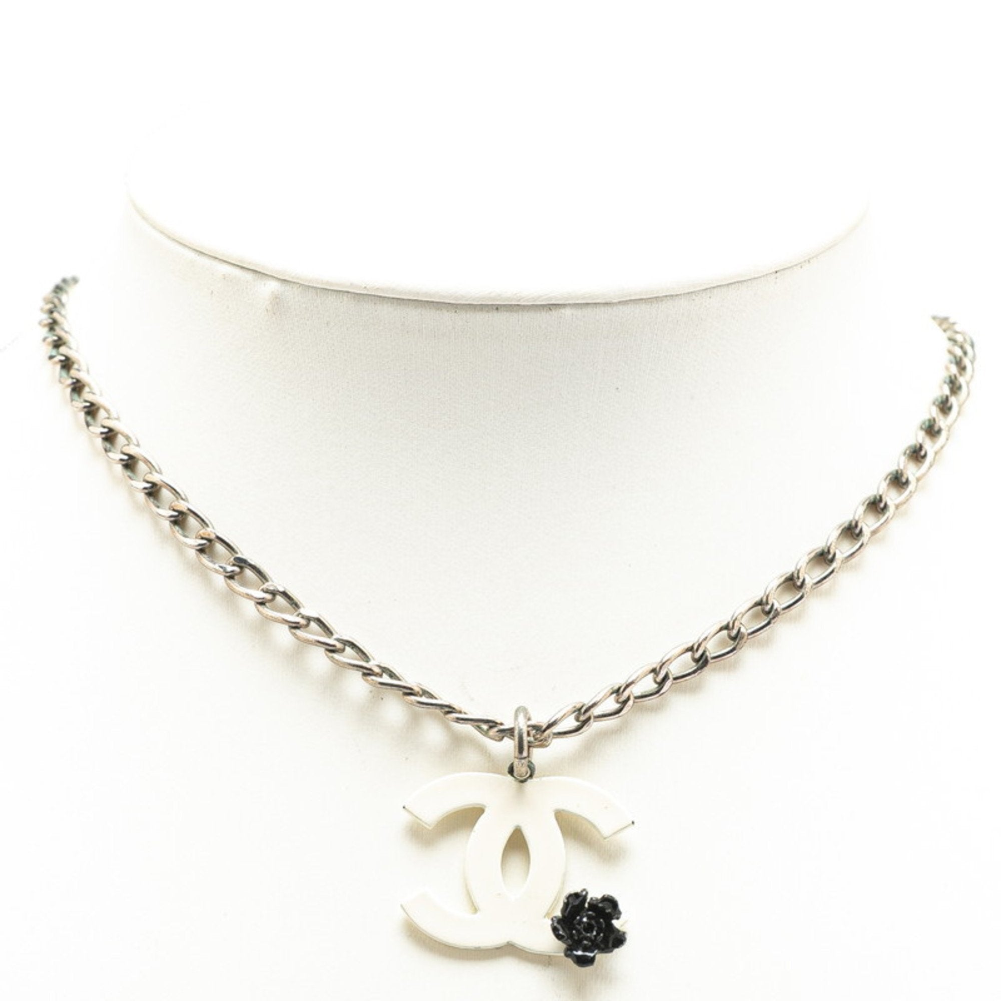 CC Logo Pendant Necklace Silver-Tone Metal