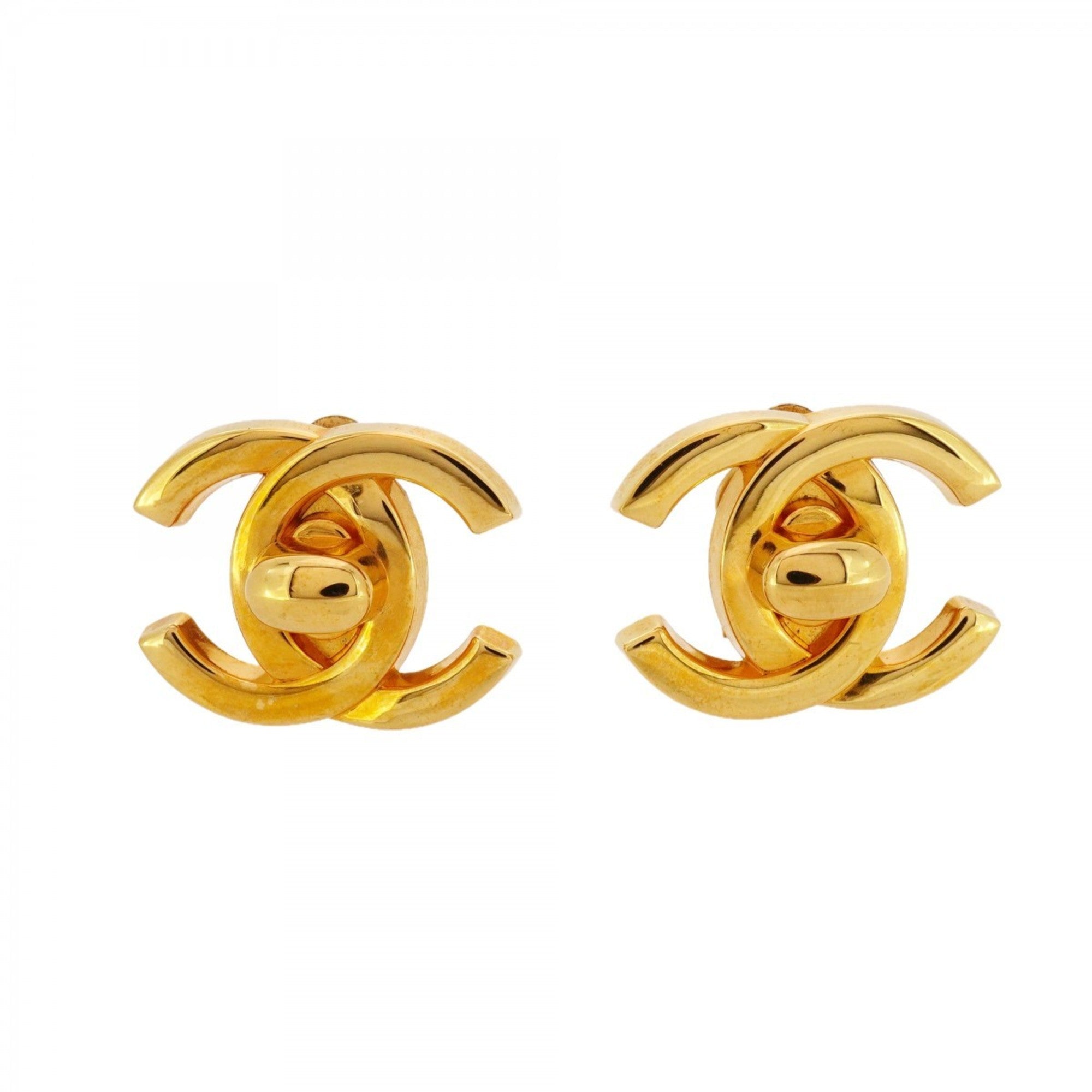 CC Logo Lock Clip-On Earrings Metal Gold-Tone Metal