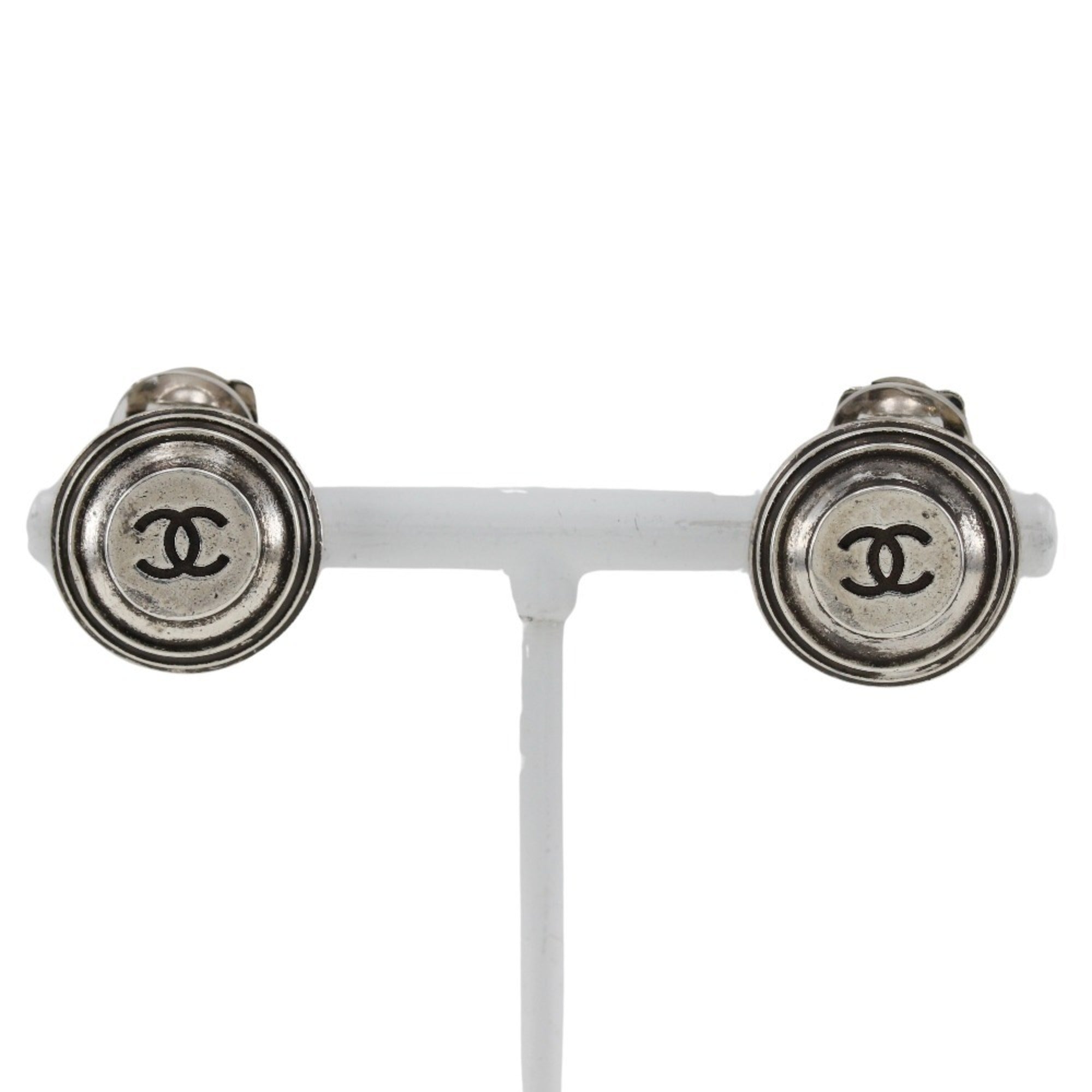 CC Logo Clip-On Earrings Sterling Silver Silver-Tone Metal