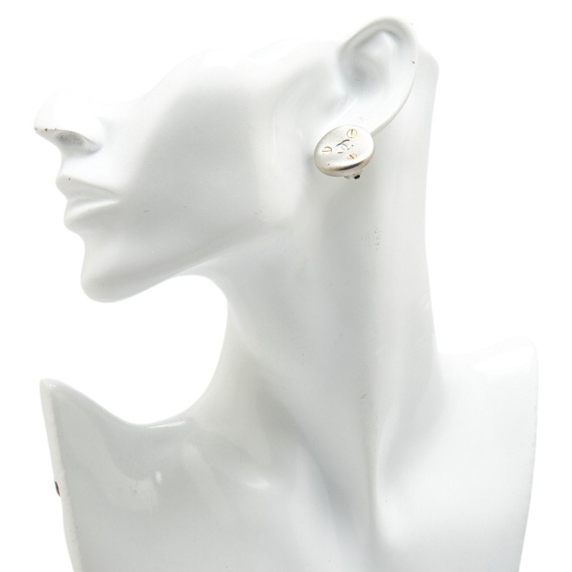 CC Logo Round Clip-On Earrings Silver-Tone Metal Silver-Tone Metal
