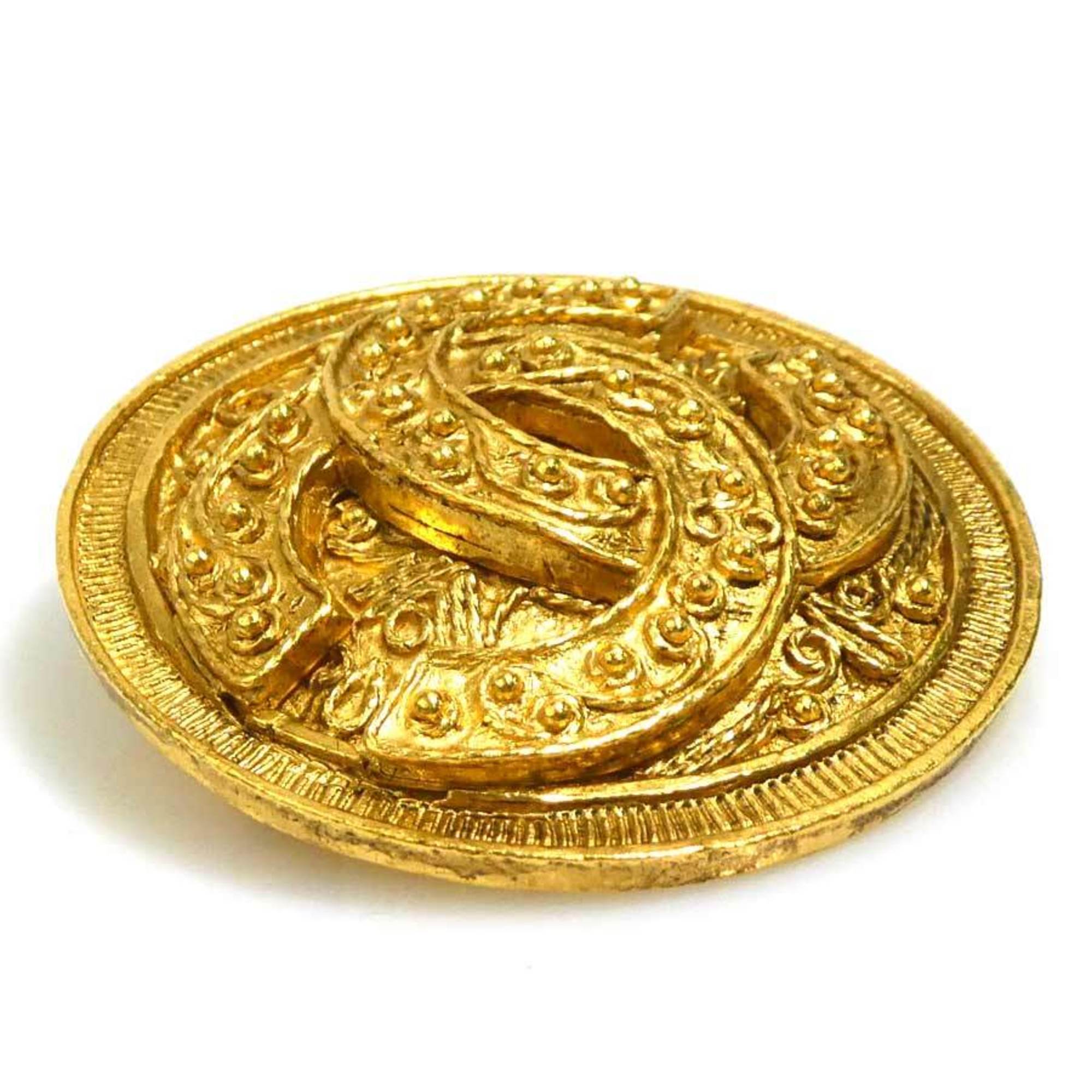 CC Logo Brooch Gold-Tone Metal