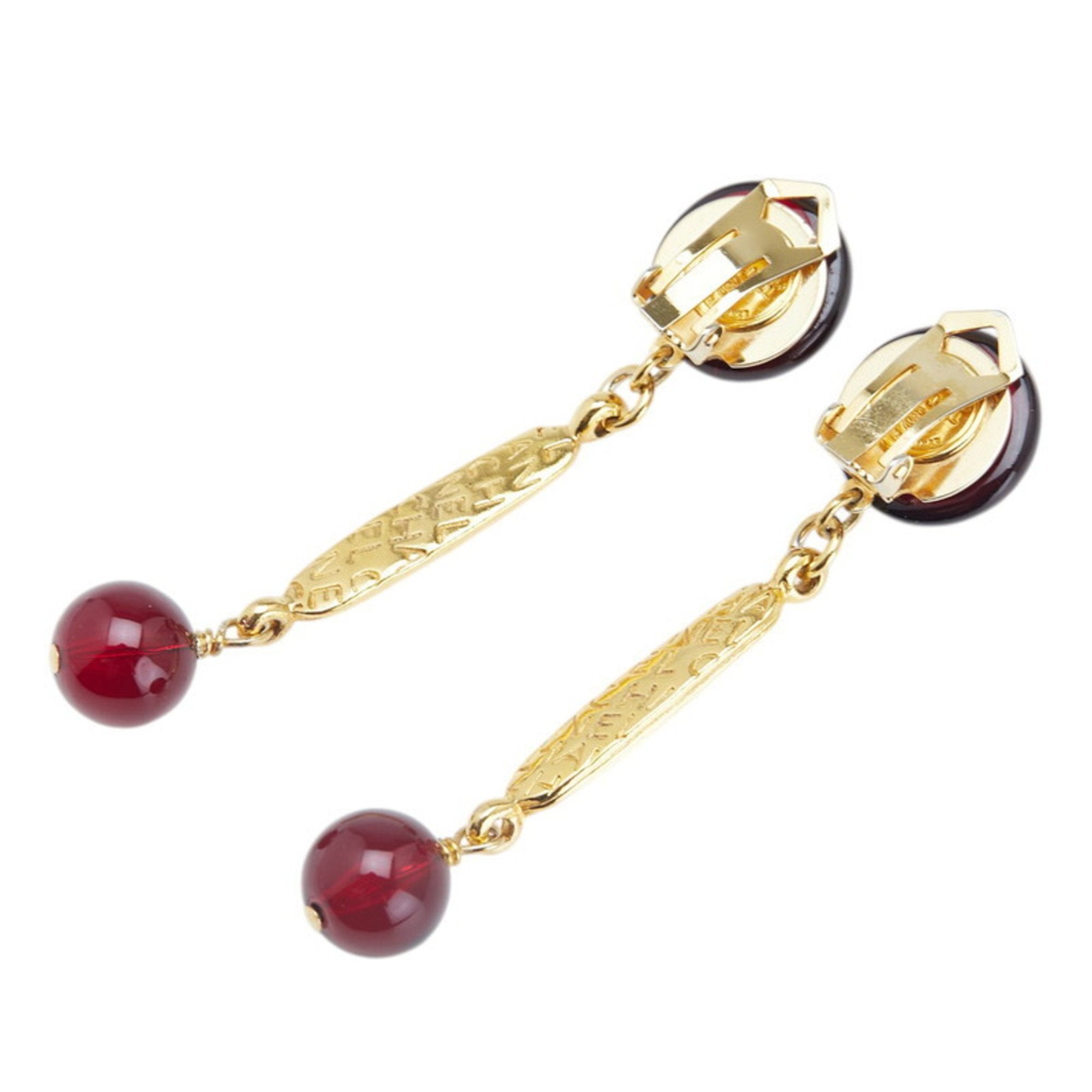 Logo Clip-On Earrings Gold and Red Plated