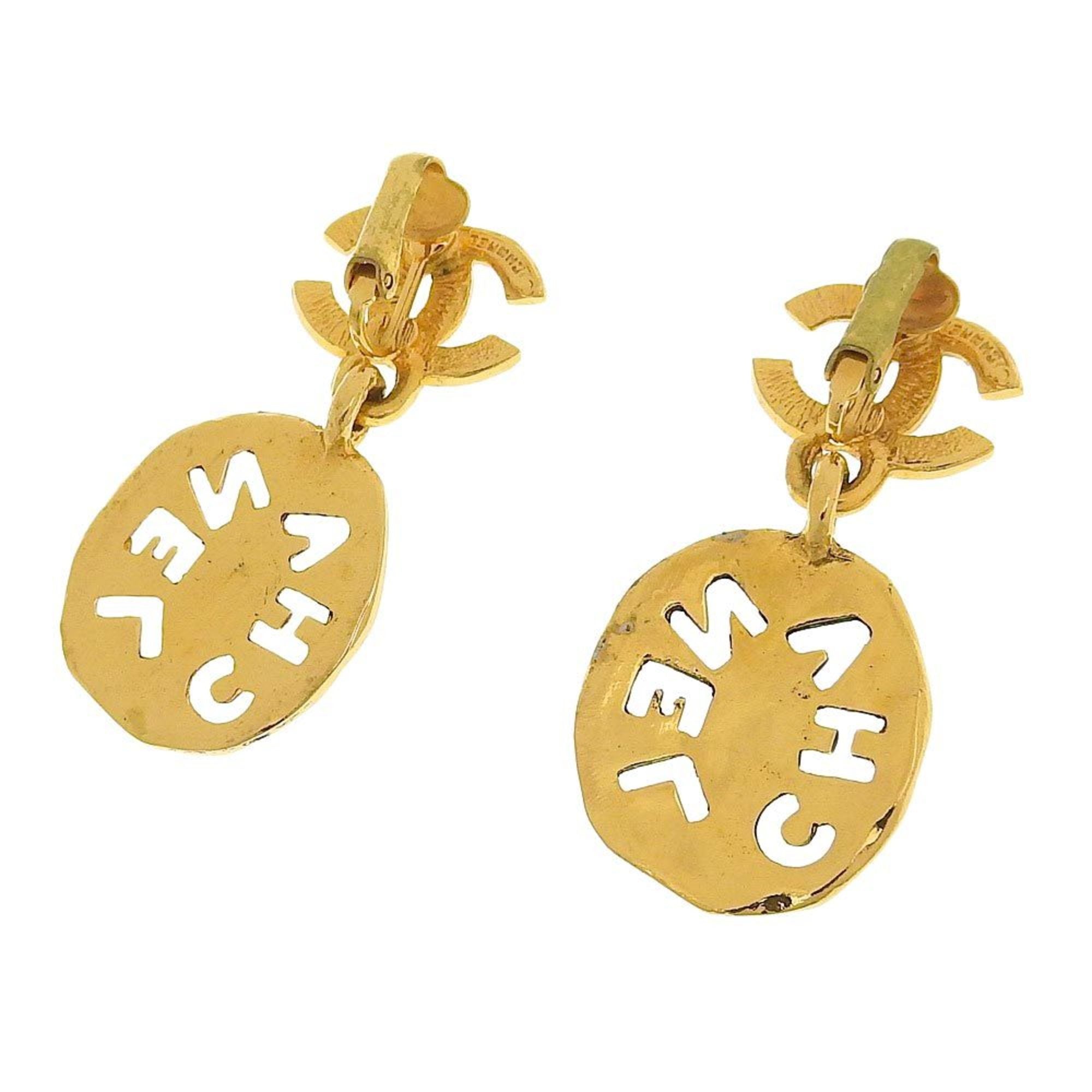 Vintage Clip-On Earrings Logo Clip-On Gold-Tone Metal