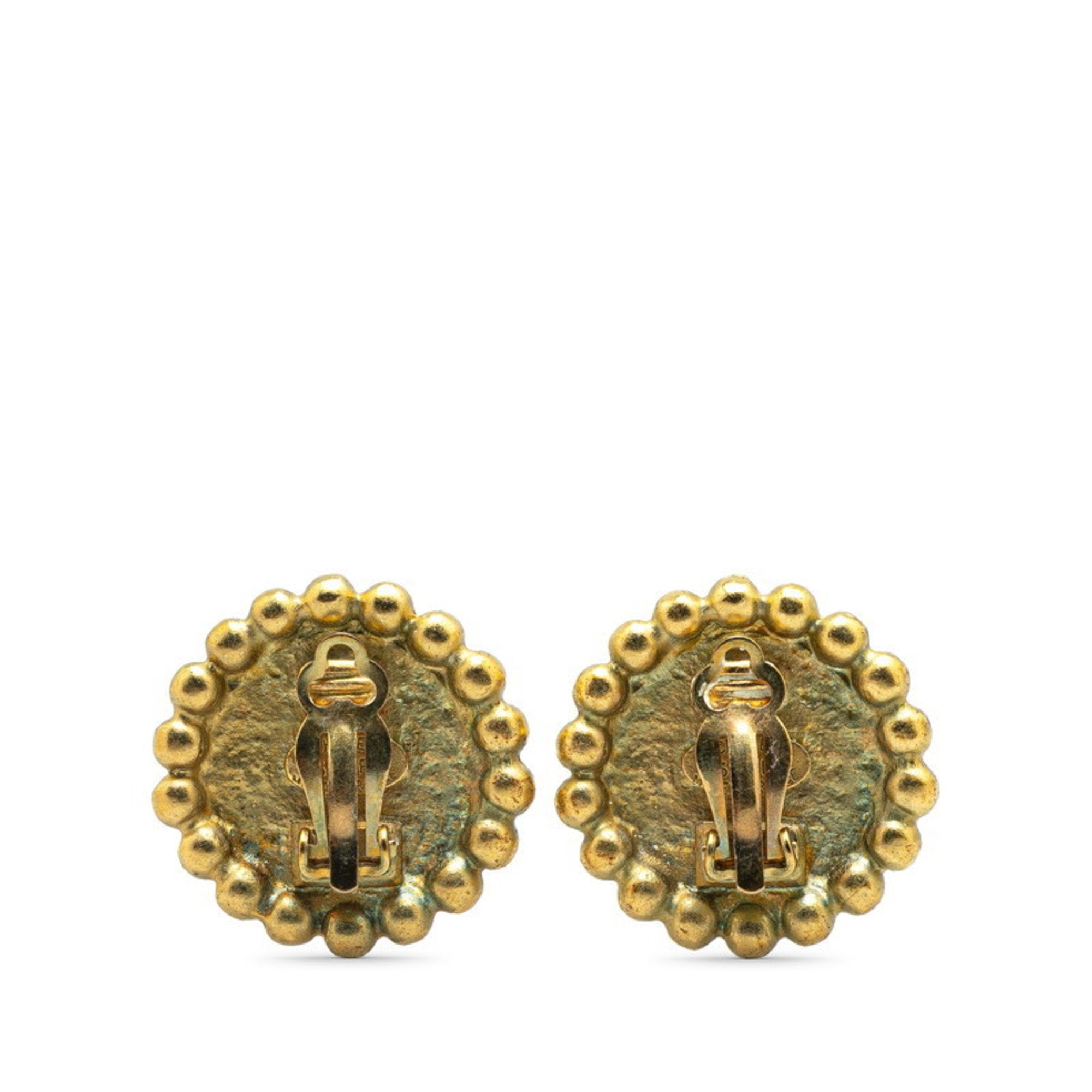 CC Logo Round Clip-On Earrings Gold-Tone Metal Gold-Tone Metal