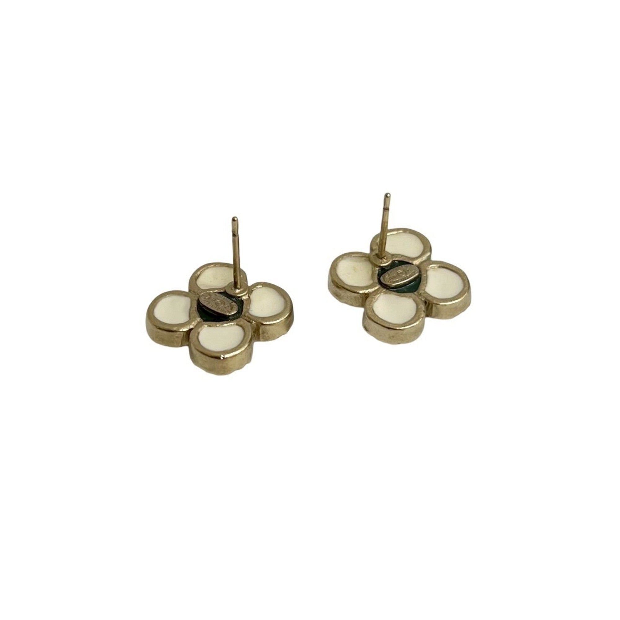 CC Logo Flower Earrings Metal Gold-Tone Metal