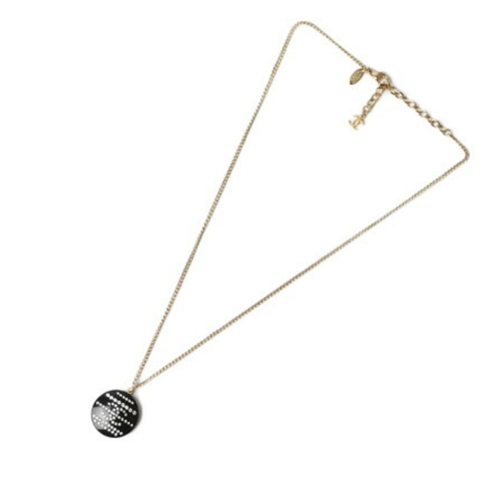 Pendant Necklace Plastic Black and Gold with Rhinestone