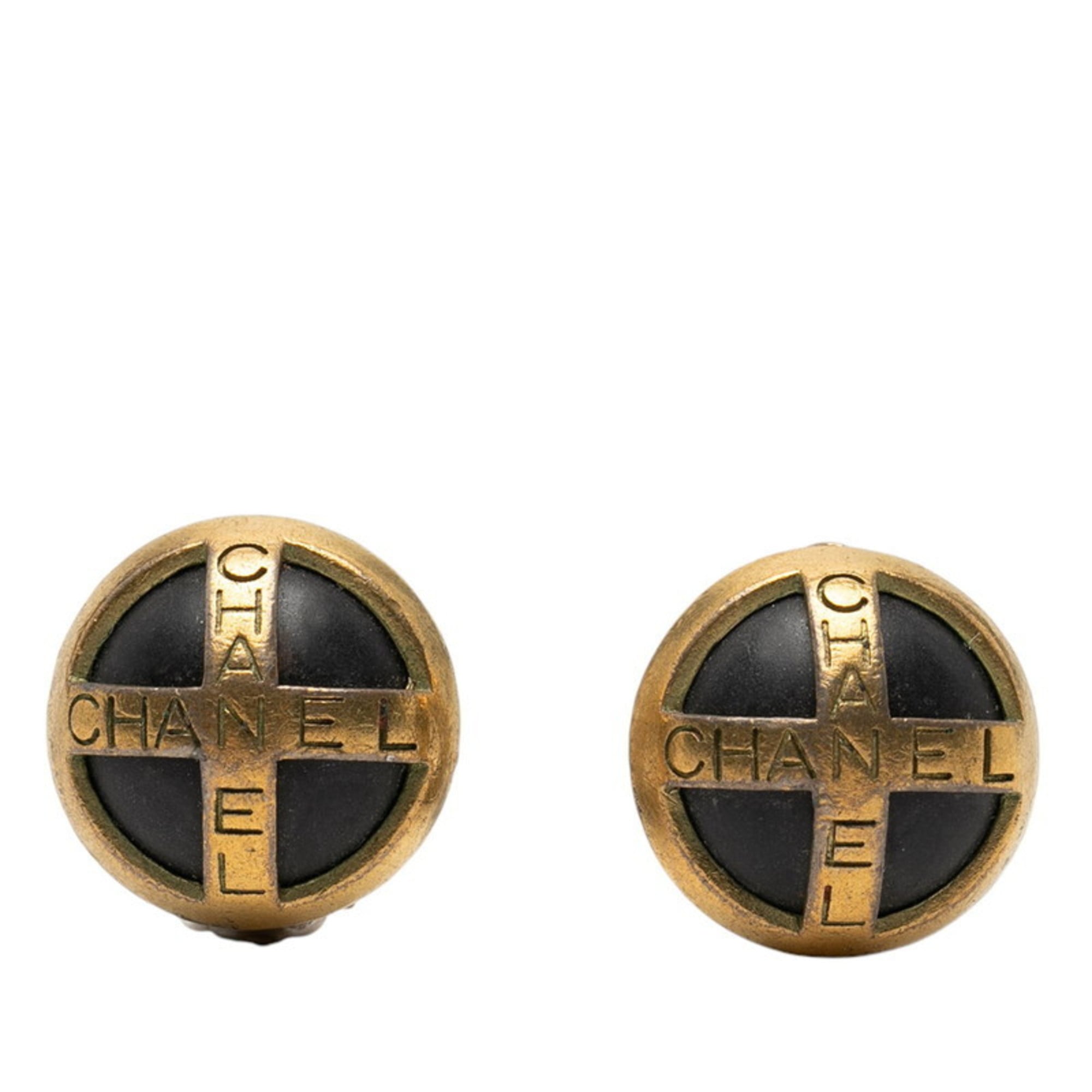 Vintage Clip-On Earrings Logo Clip-On Gold-Tone Metal