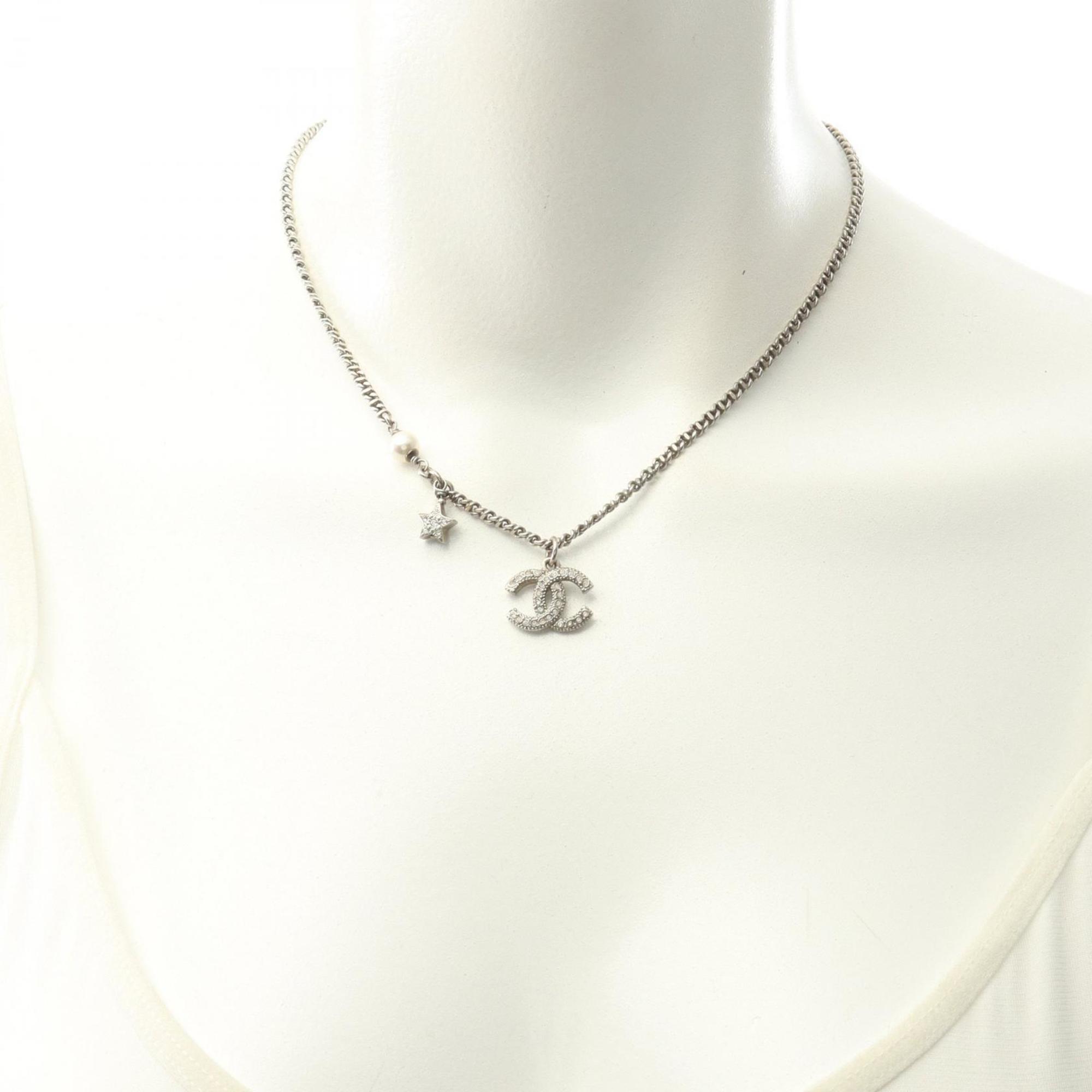 Pendant Necklace Stainless Steel and Artificial Pearl and Rhinestone