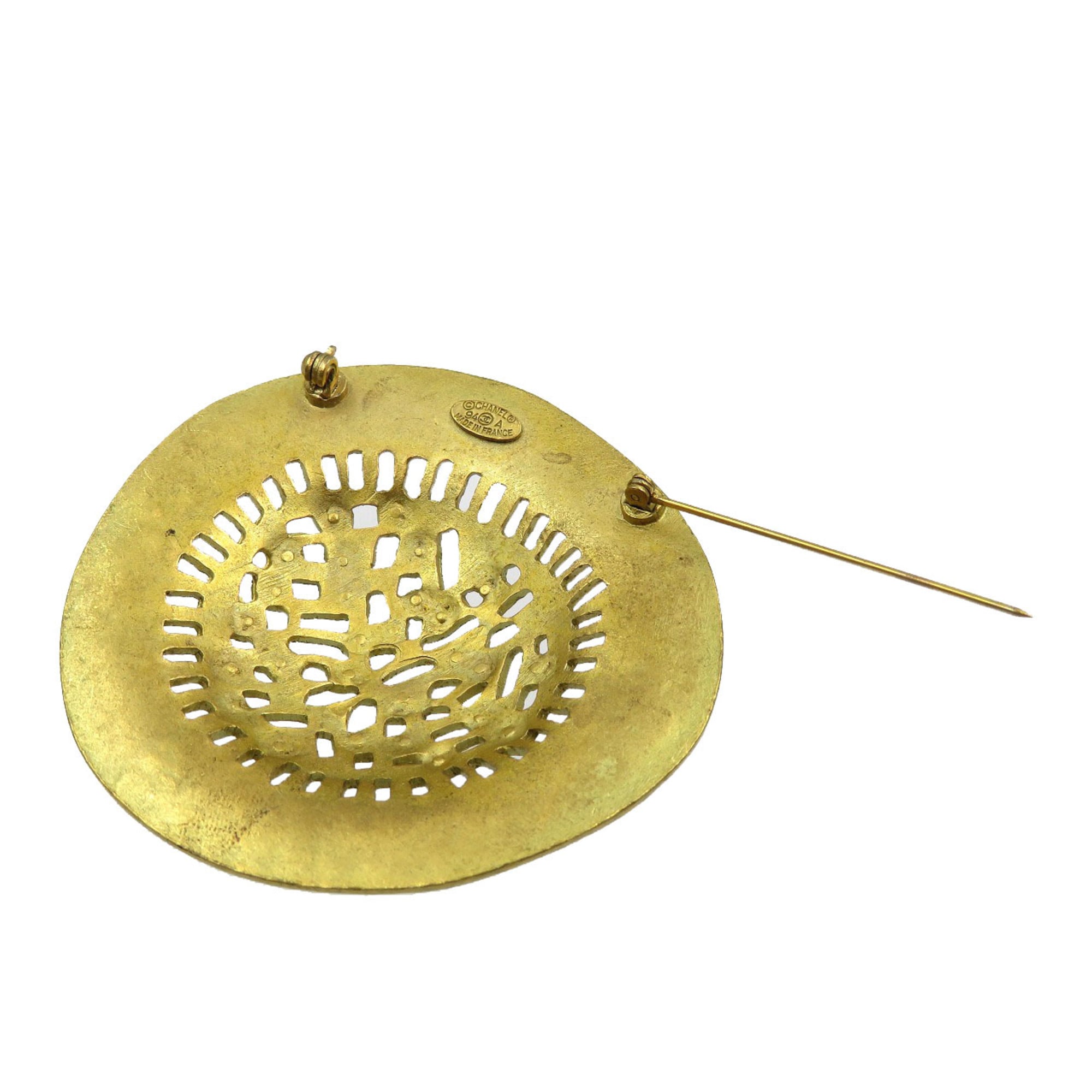 Vintage Straw Hat Brooch Metal Gold