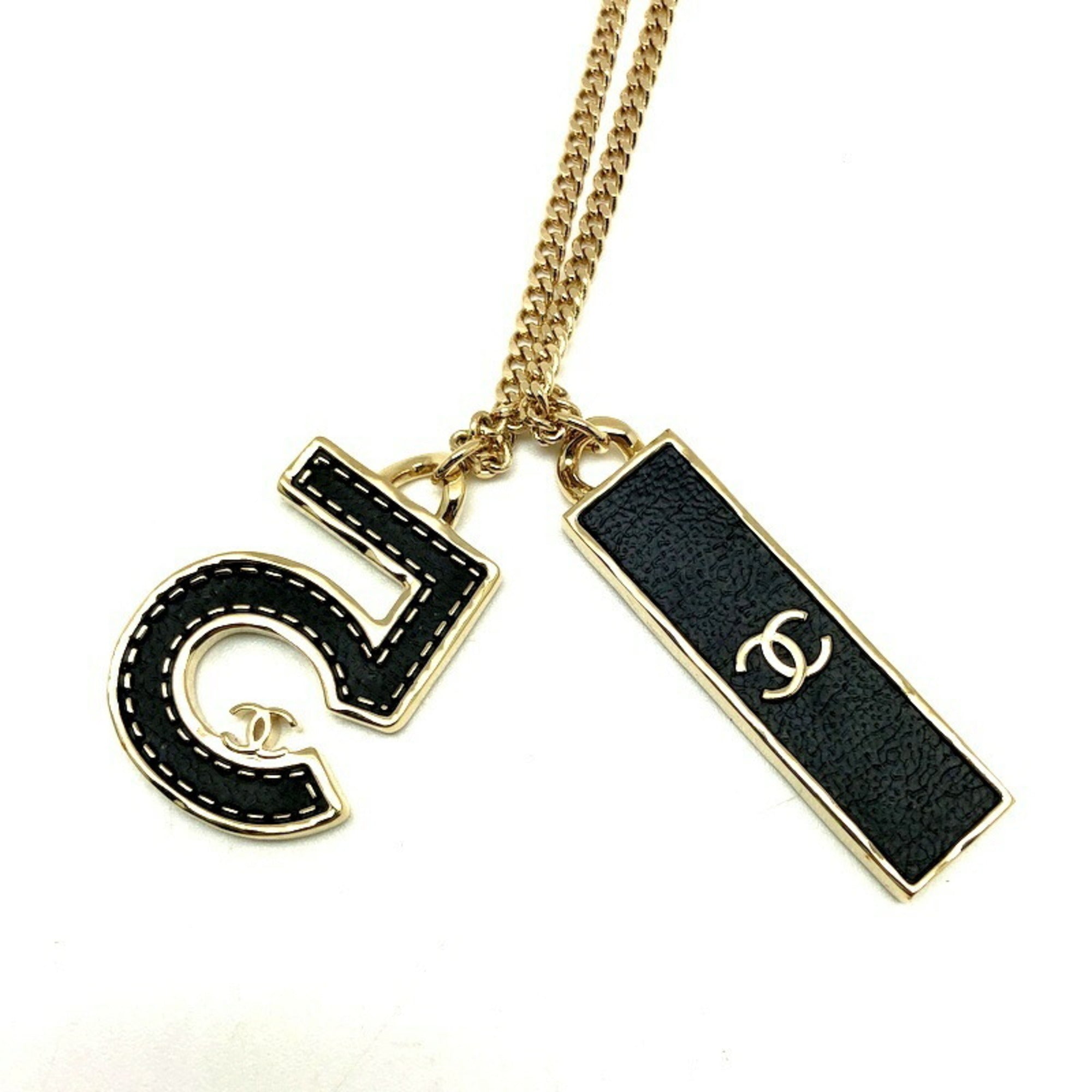 CC Logo Pendant Necklace Gold-Tone Metal