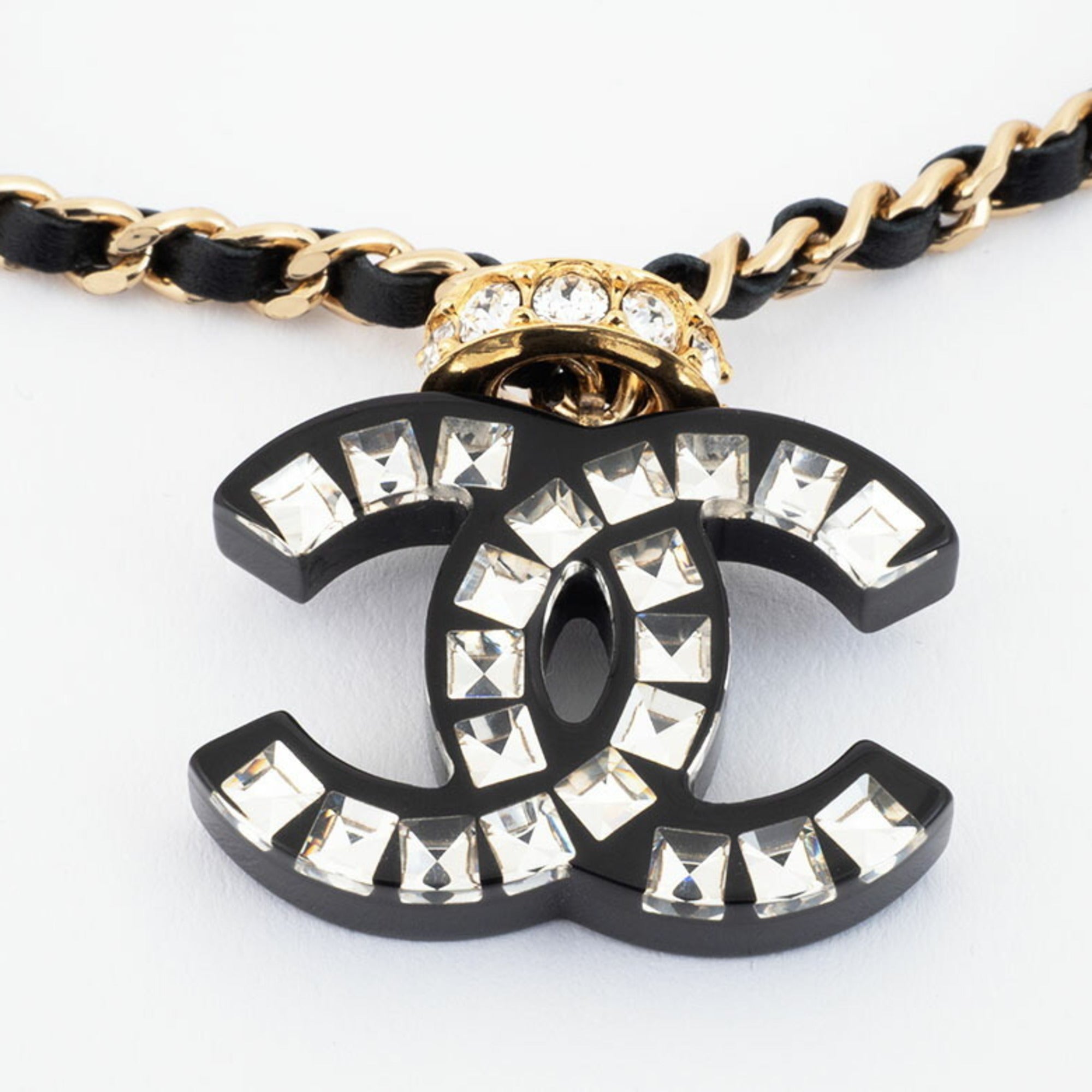 Choker Necklace Leather Black With Rhinestone