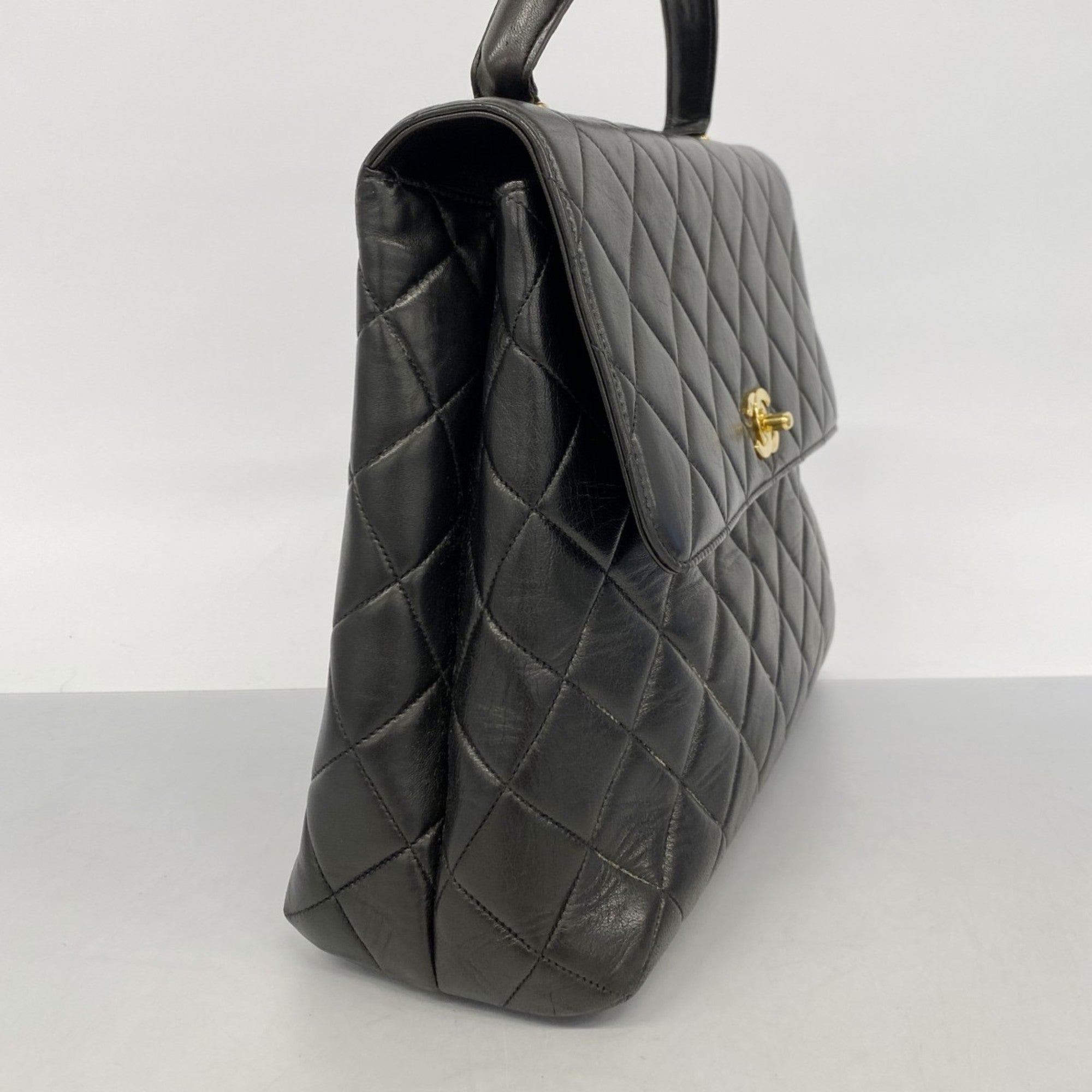 Vintage Classic Top Handle Flap Bag Quilted Lambskin Jumbo