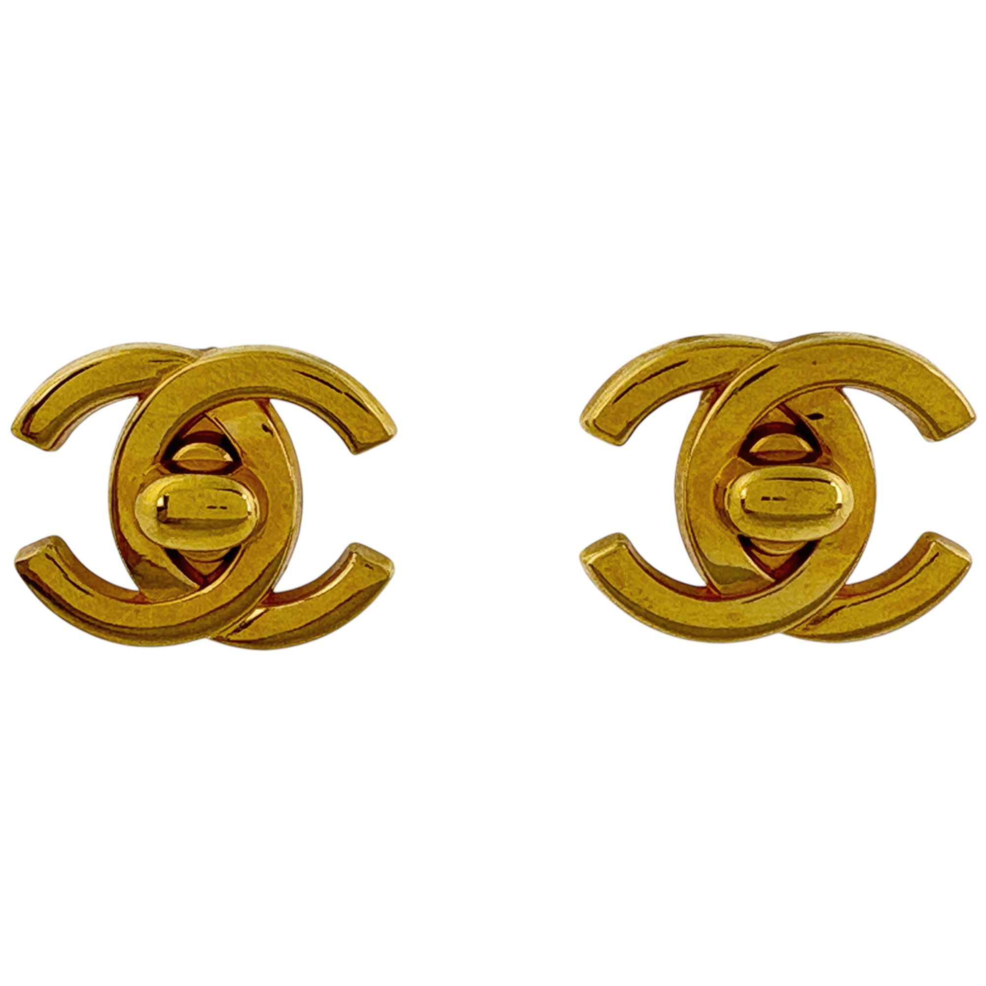 CC Logo Turnlock Clip-On Earrings Metal Gold-Tone Metal
