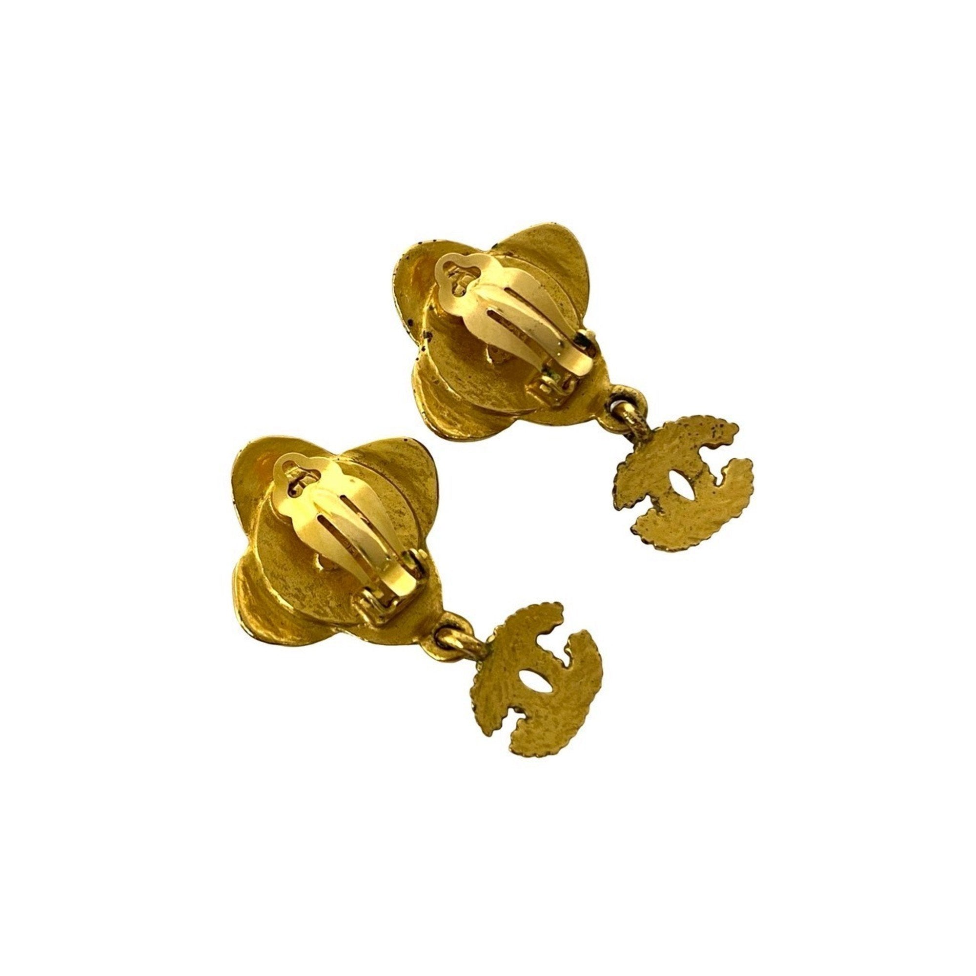 CC Logo Flower Clip-On Earrings Metal Gold-Tone Metal