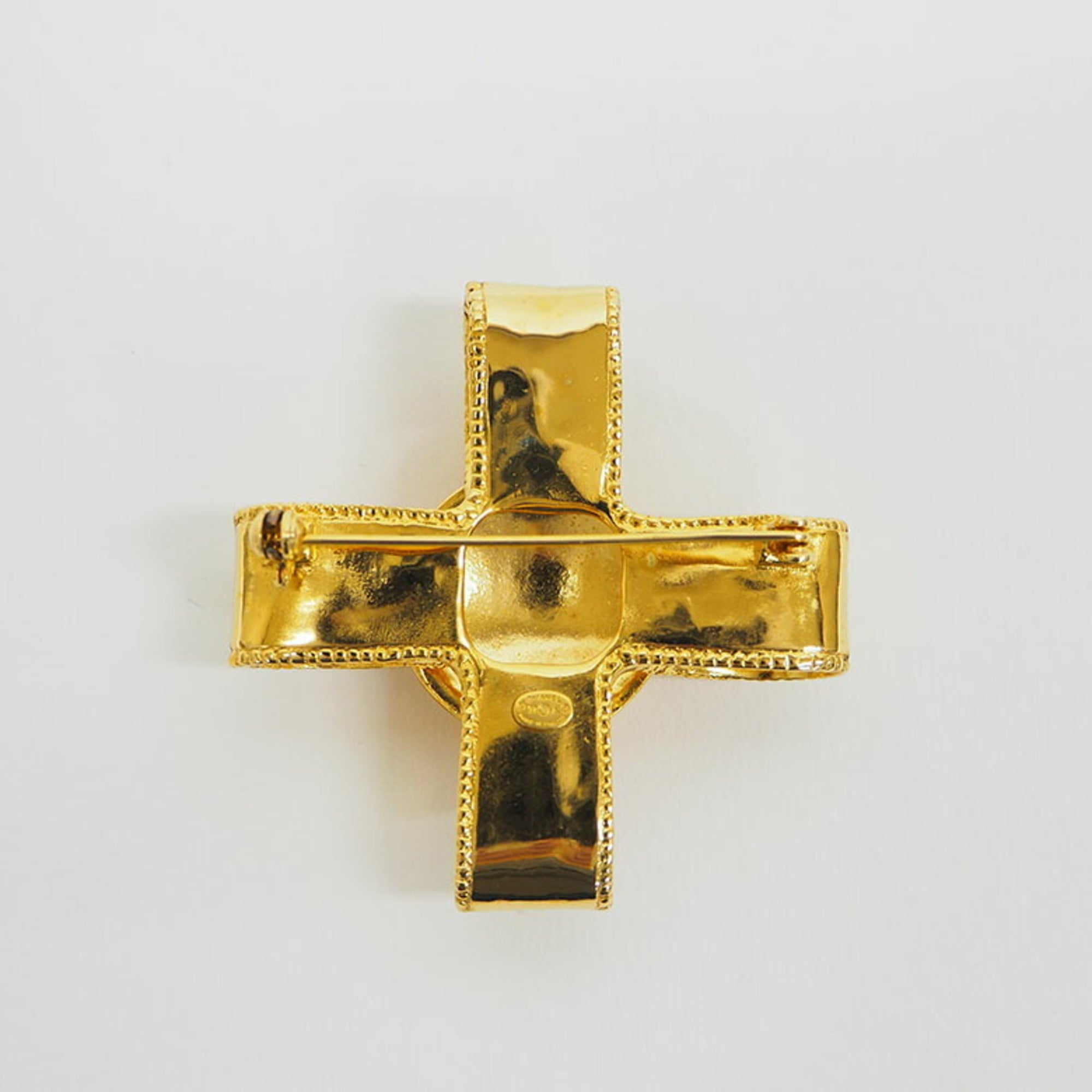 CC Logo Cross Brooch Gold-Tone Metal