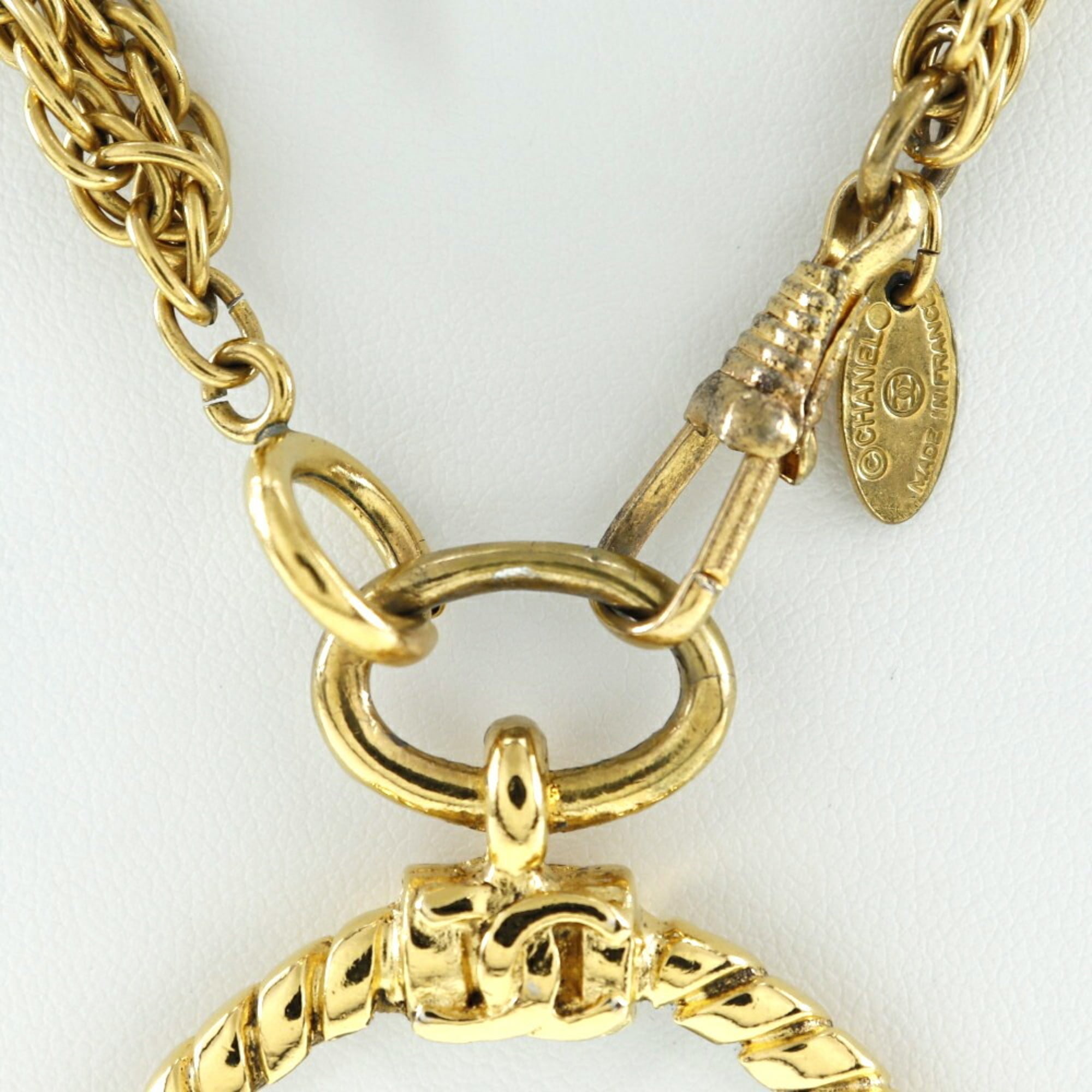 Vintage Loupe Pendant Necklace Metal Double Chain