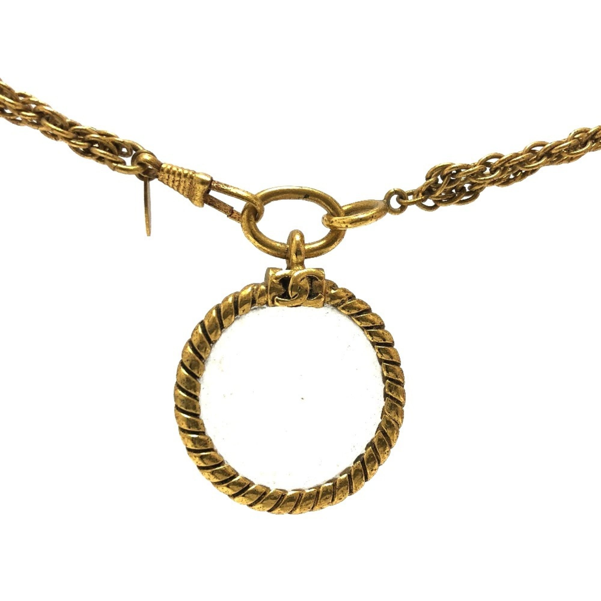 Vintage Magnifying Glass Pendant Necklace Metal Gold