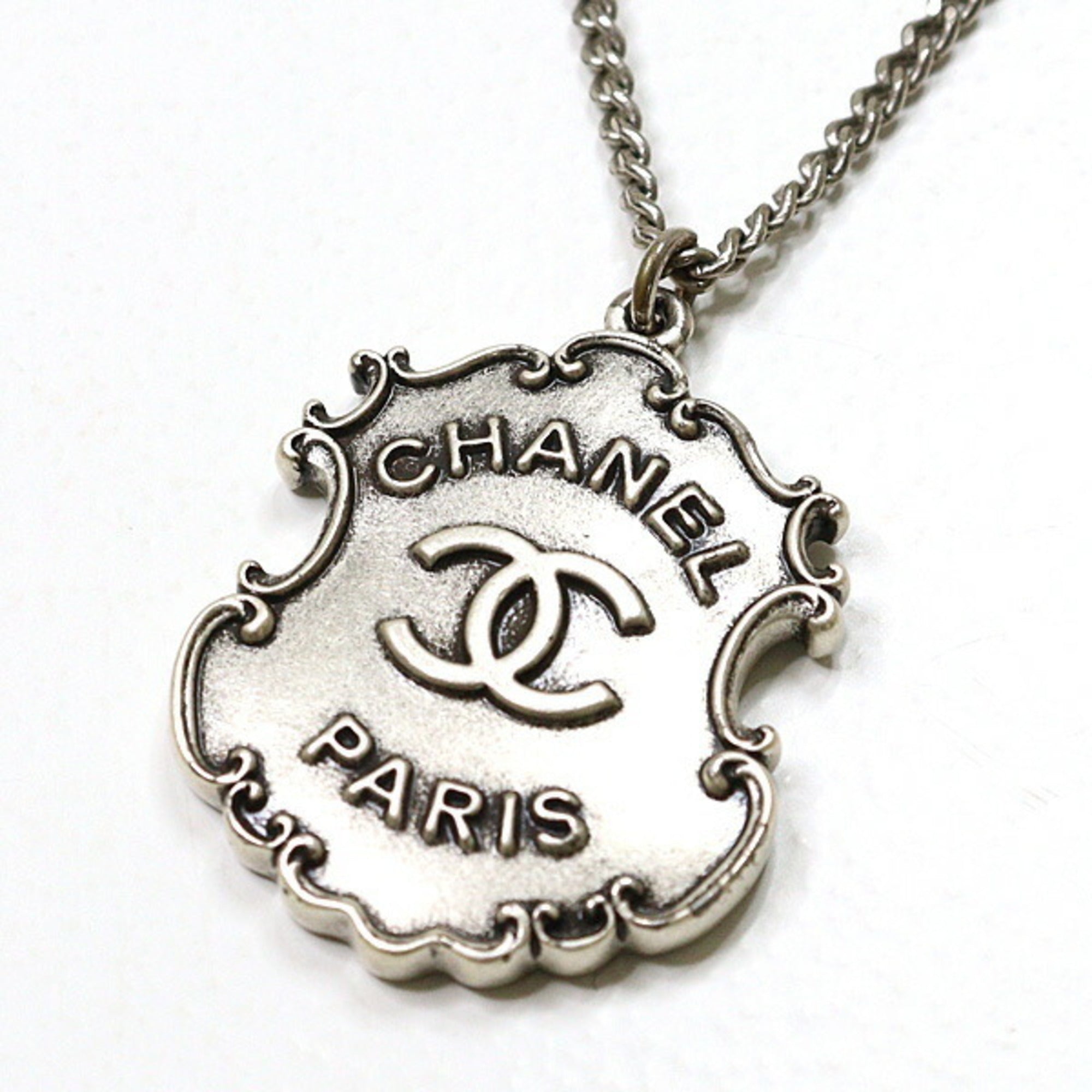 CC Logo Pendant Necklace Silver-Tone Metal