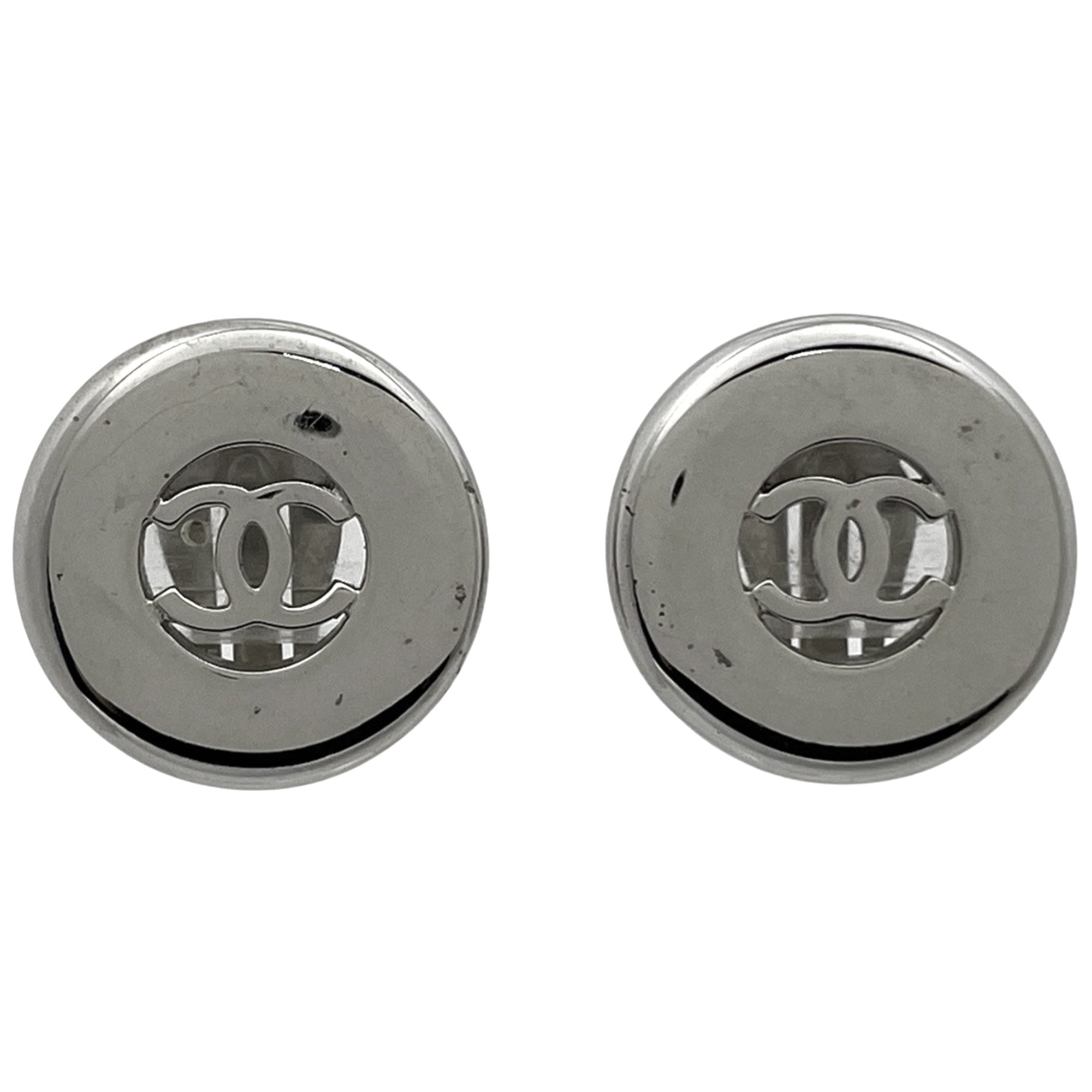 CC Logo Round Clip-On Earrings Metal Silver-Tone Metal