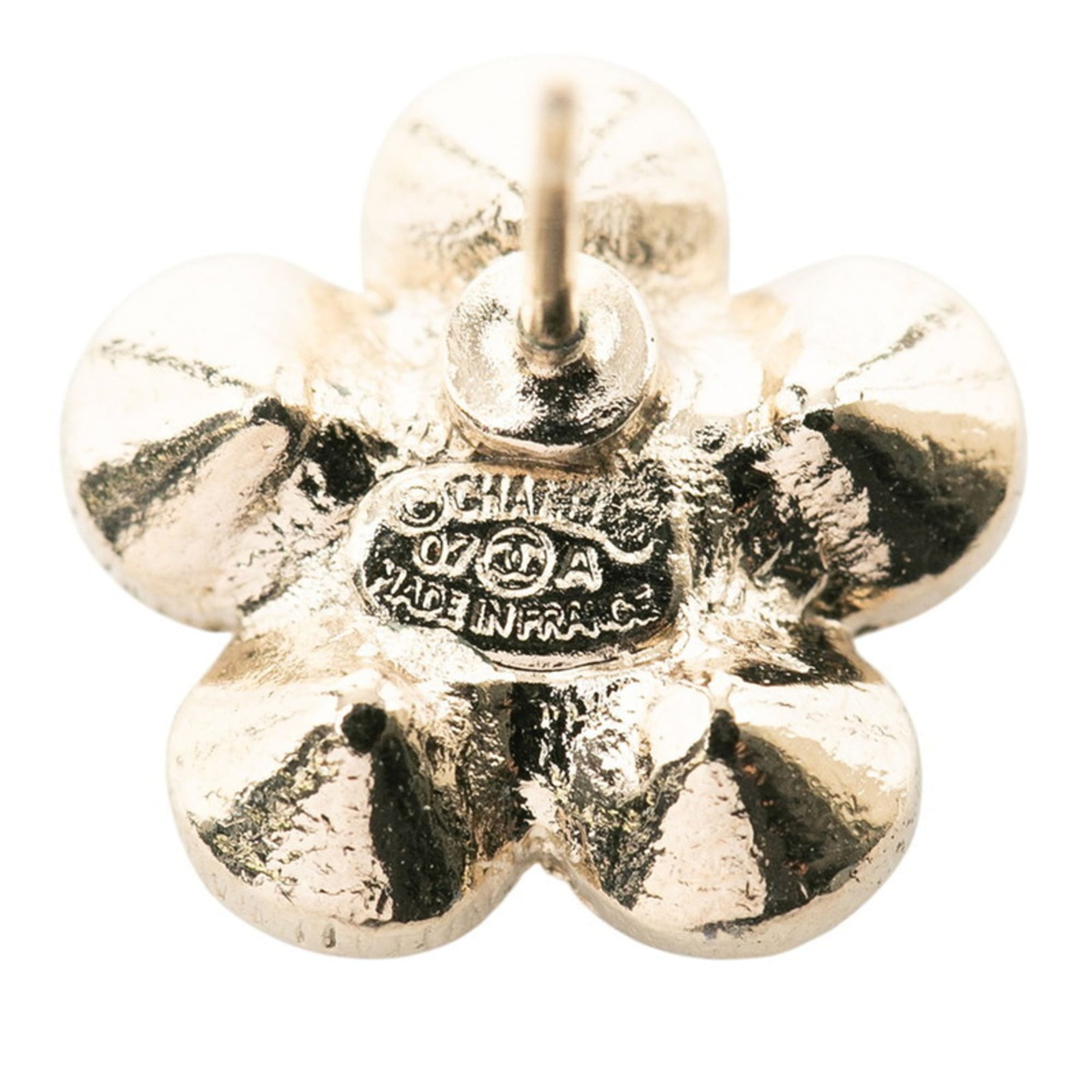 CC Logo Flower Earrings Metal Gold-Tone Metal