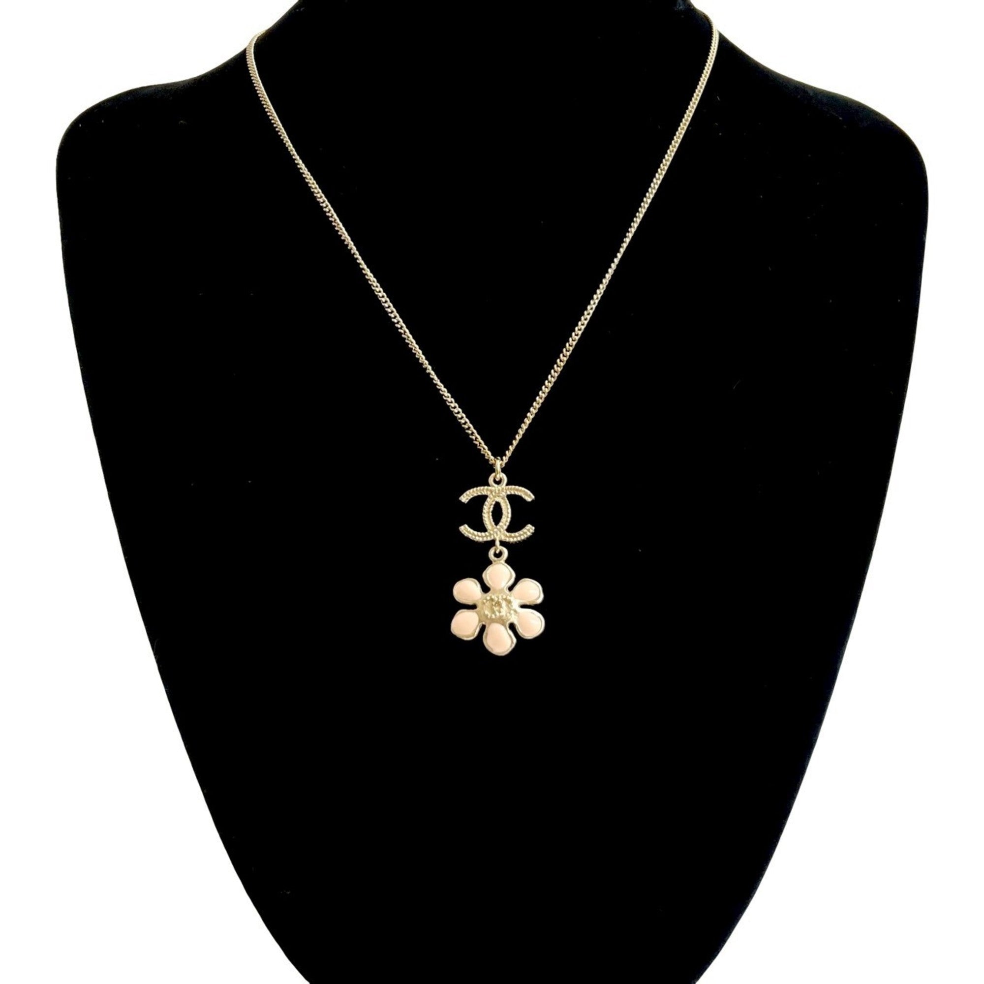 CC Logo Flower Pendant Necklace Metal