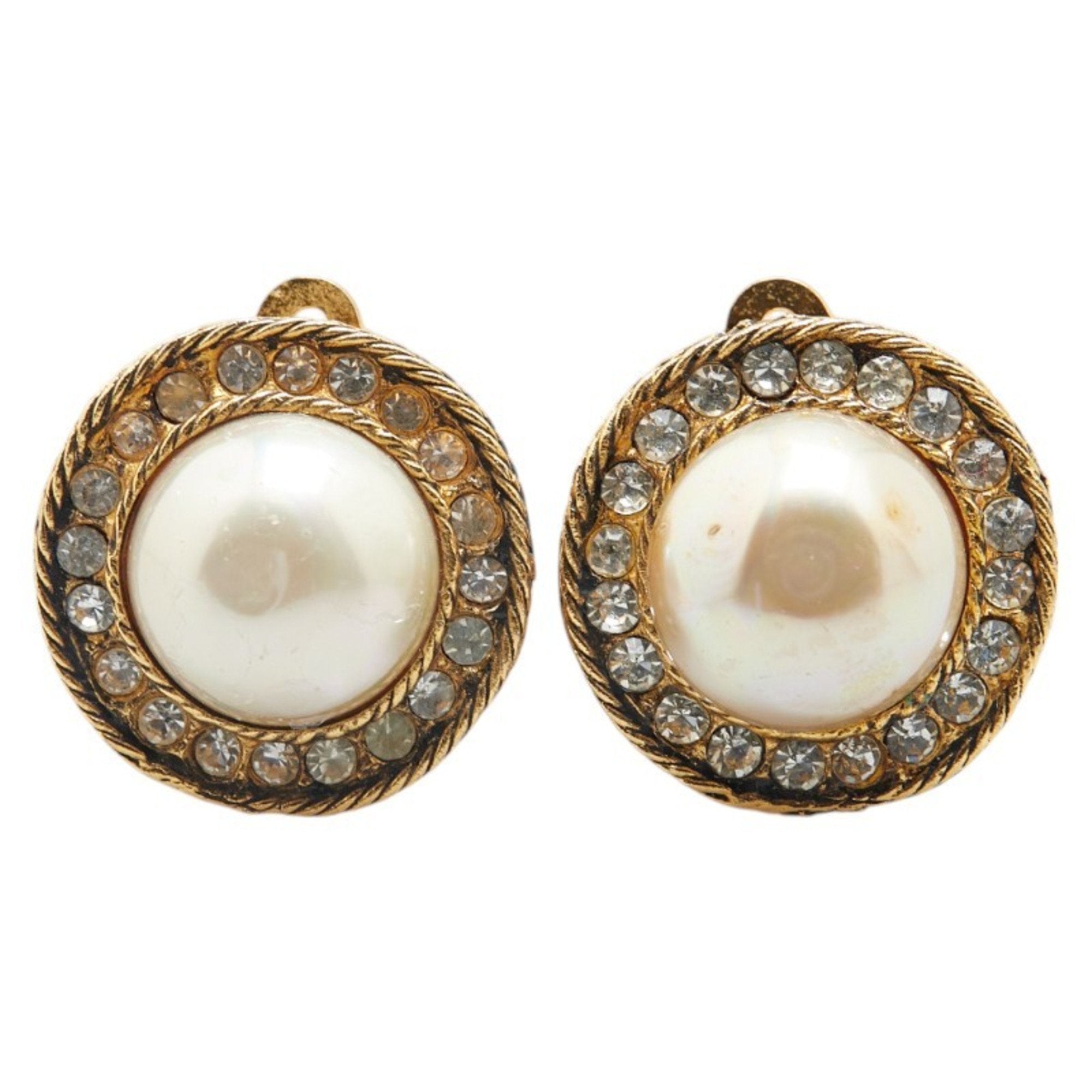 Vintage Earrings Pearl Gold-Tone Metal