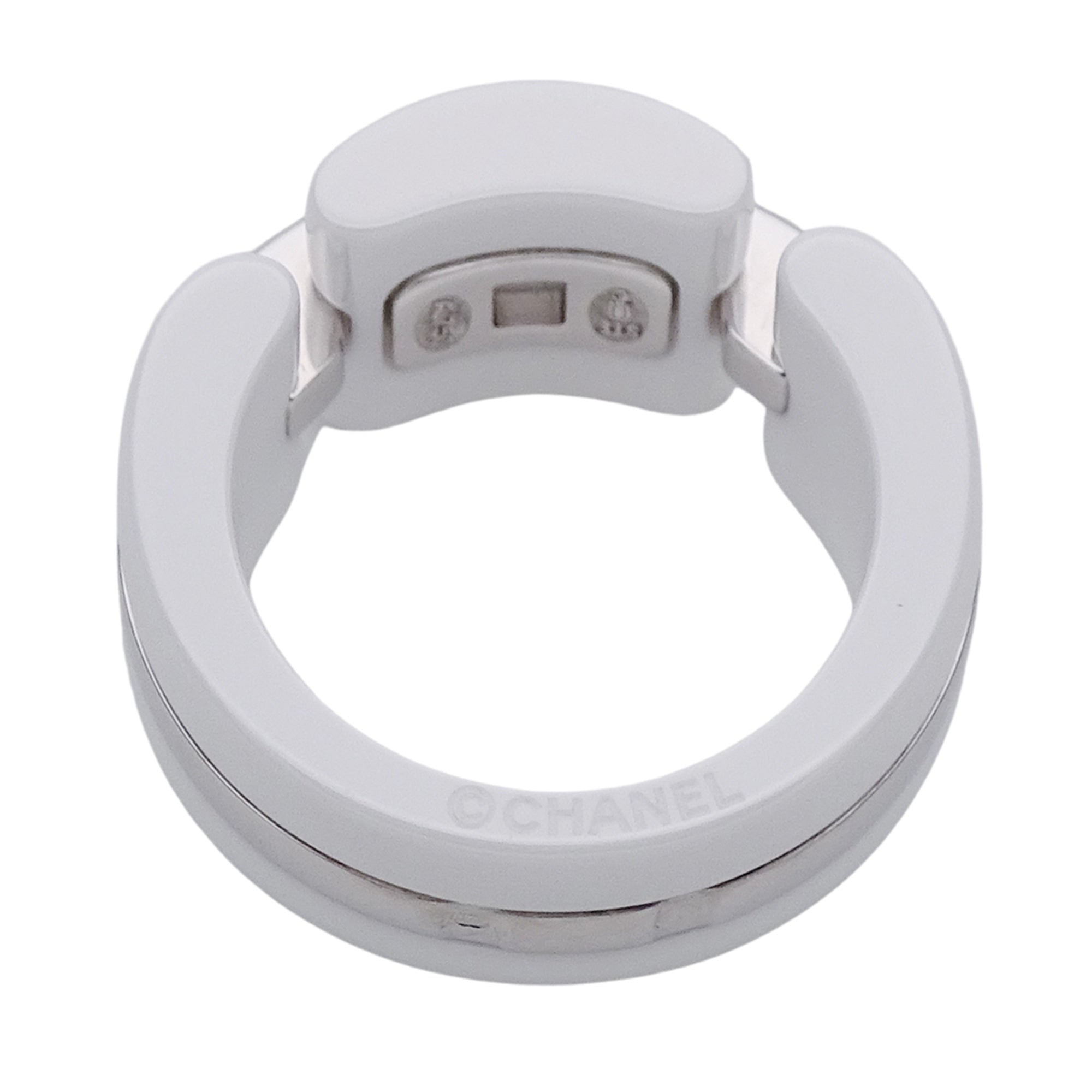 Band Ring White Ceramic and 18K White Gold with Diamonds