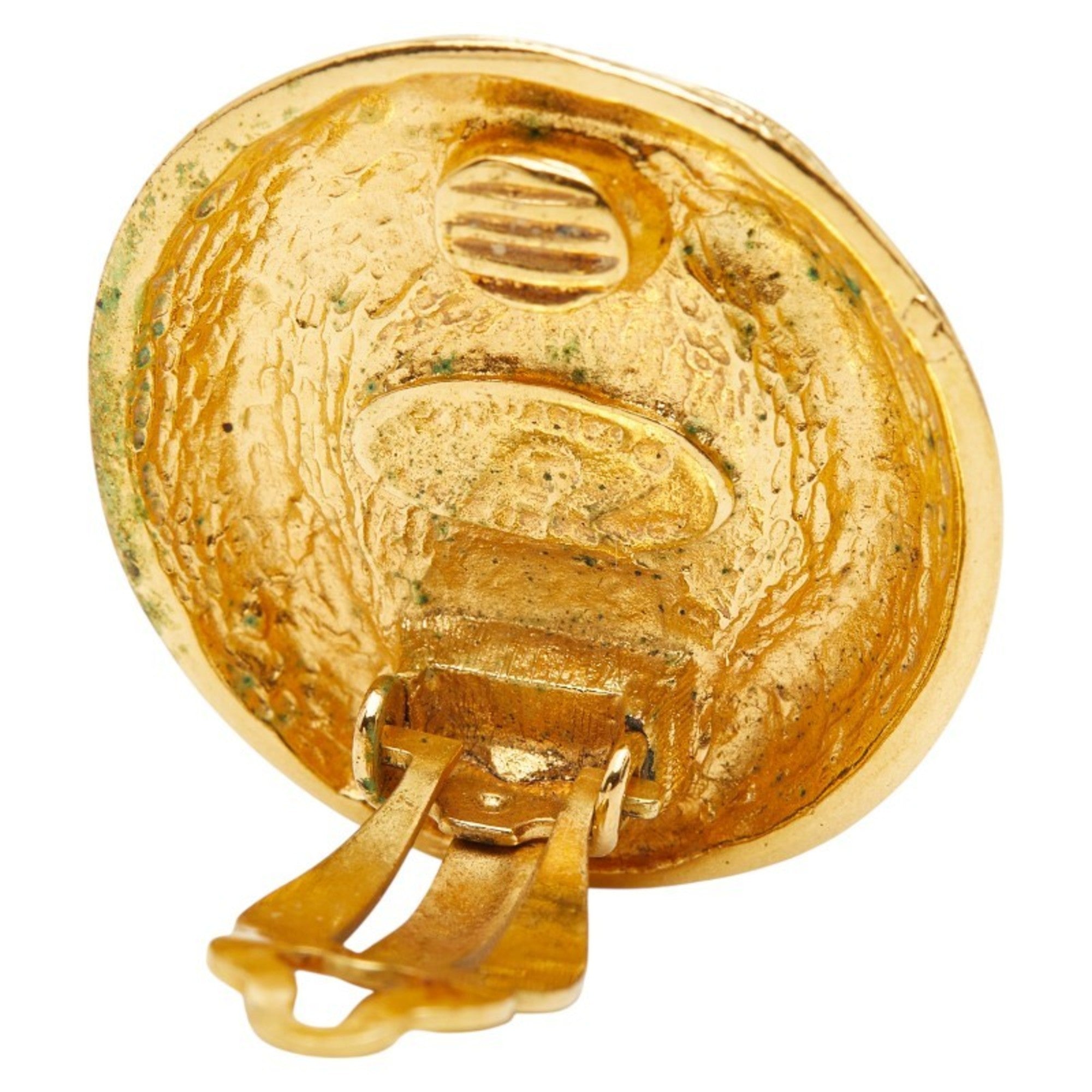 Matelasse Clip Earrings Gold with Artificial Pearl Gold-Tone Metal
