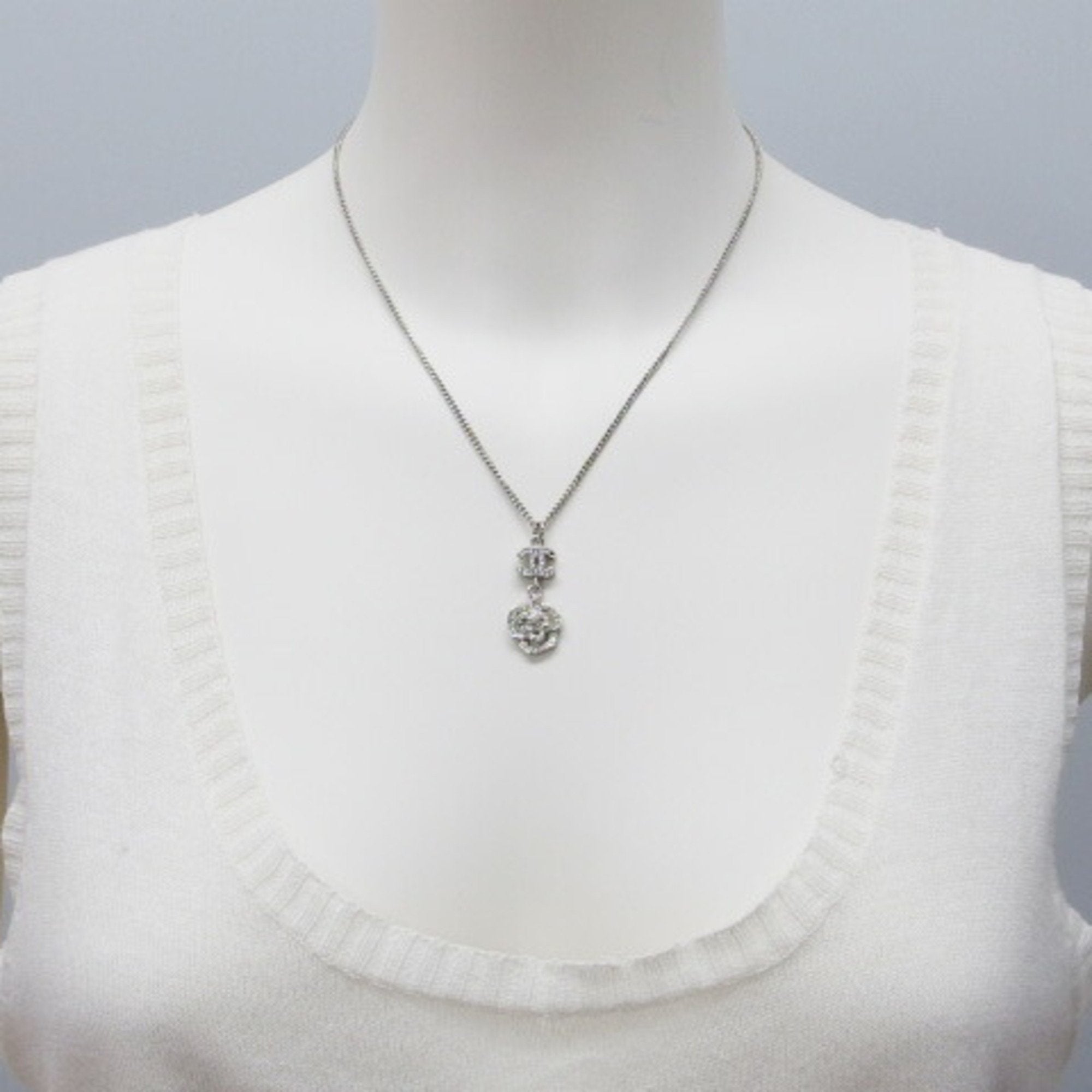 CC Logo Pendant Necklace Silver-Tone Metal