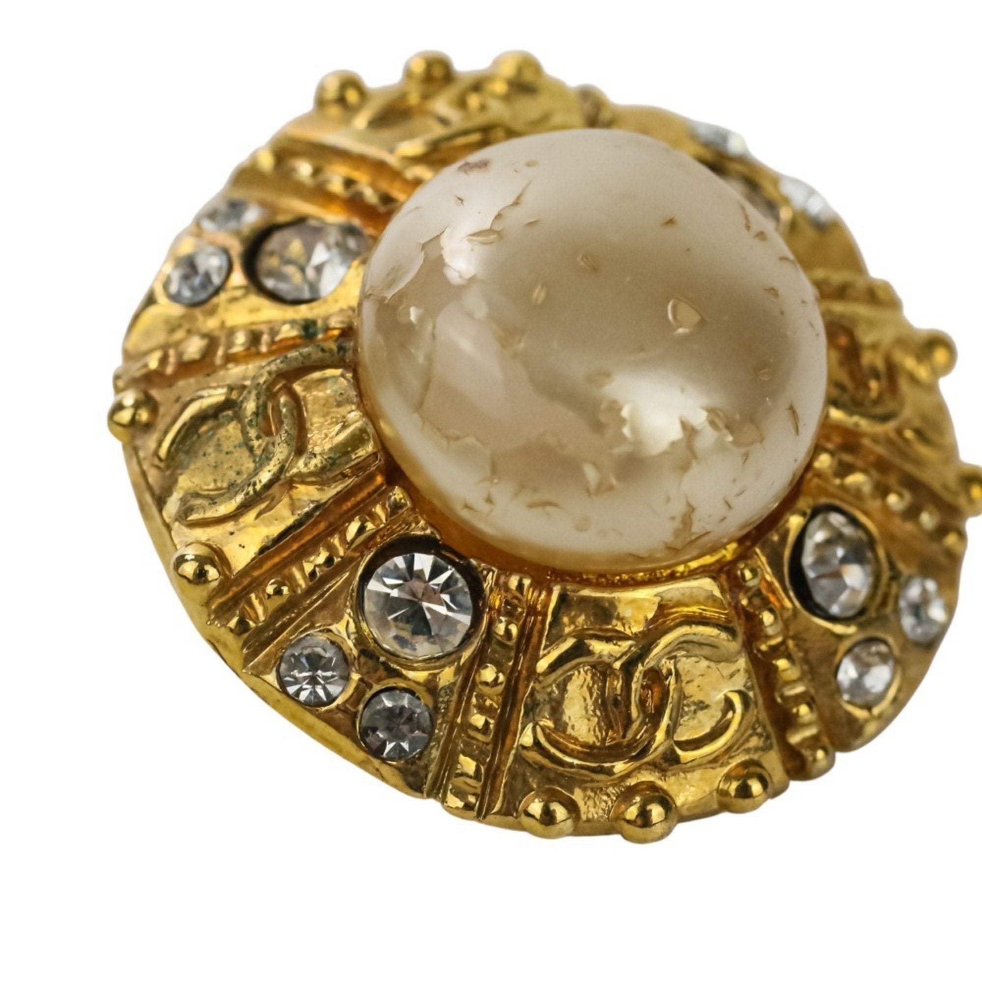 Vintage Earrings Pearl Gold-Tone Metal