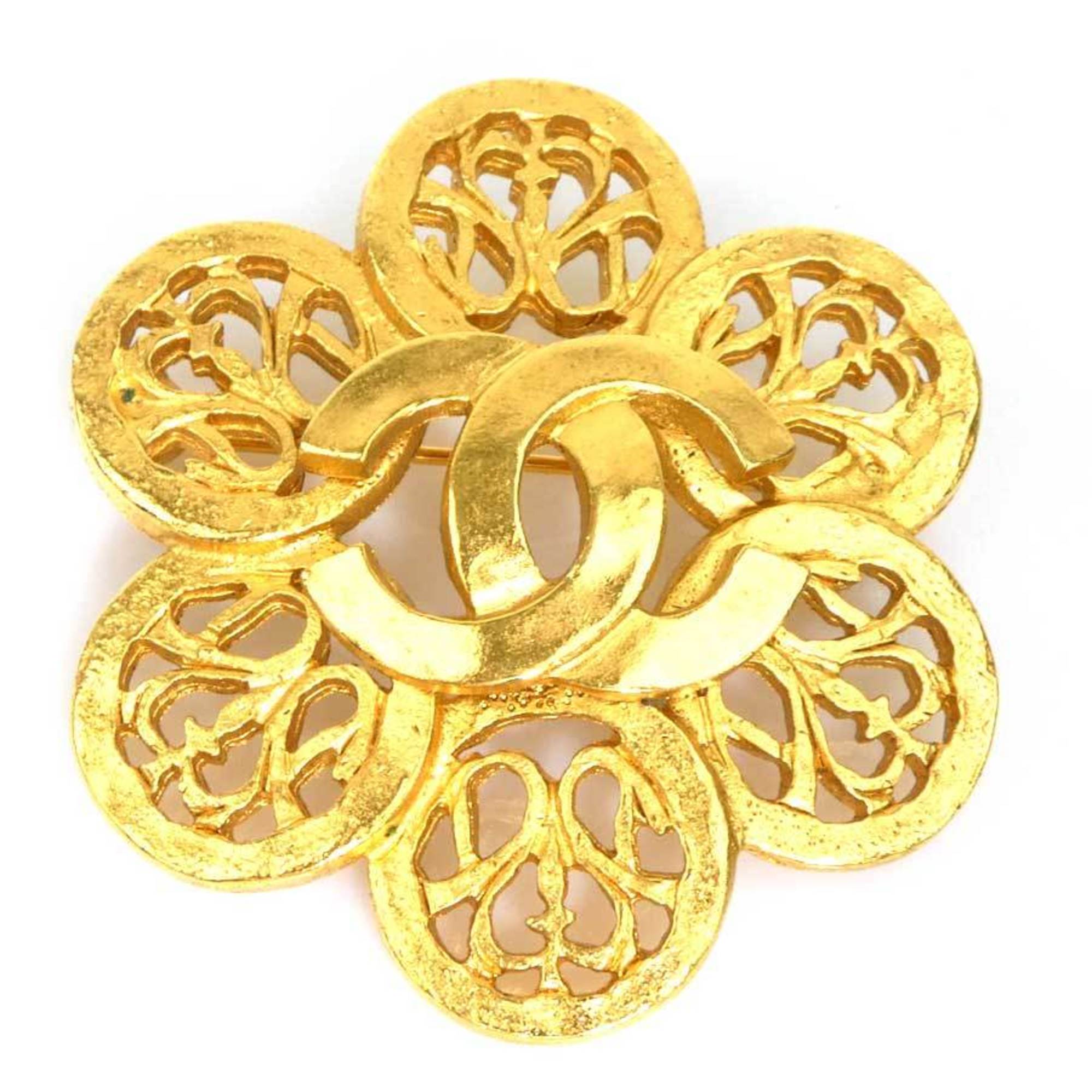 CC Logo Brooch Gold-Tone Metal