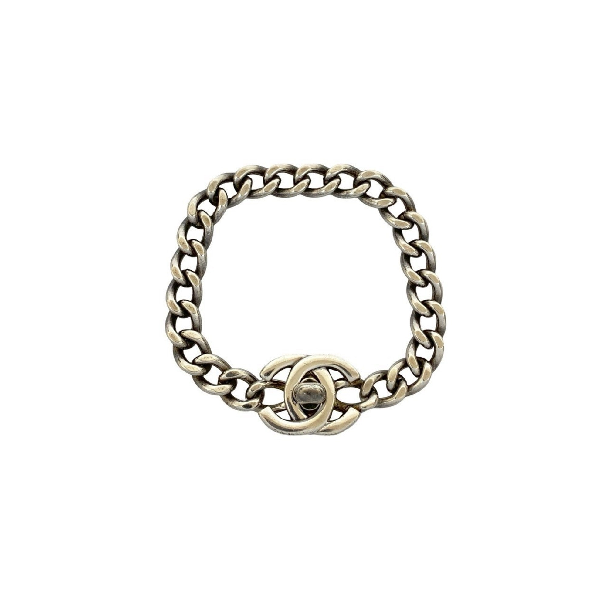 CC Logo Turnlock Chain Bracelet Silver-Tone Metal