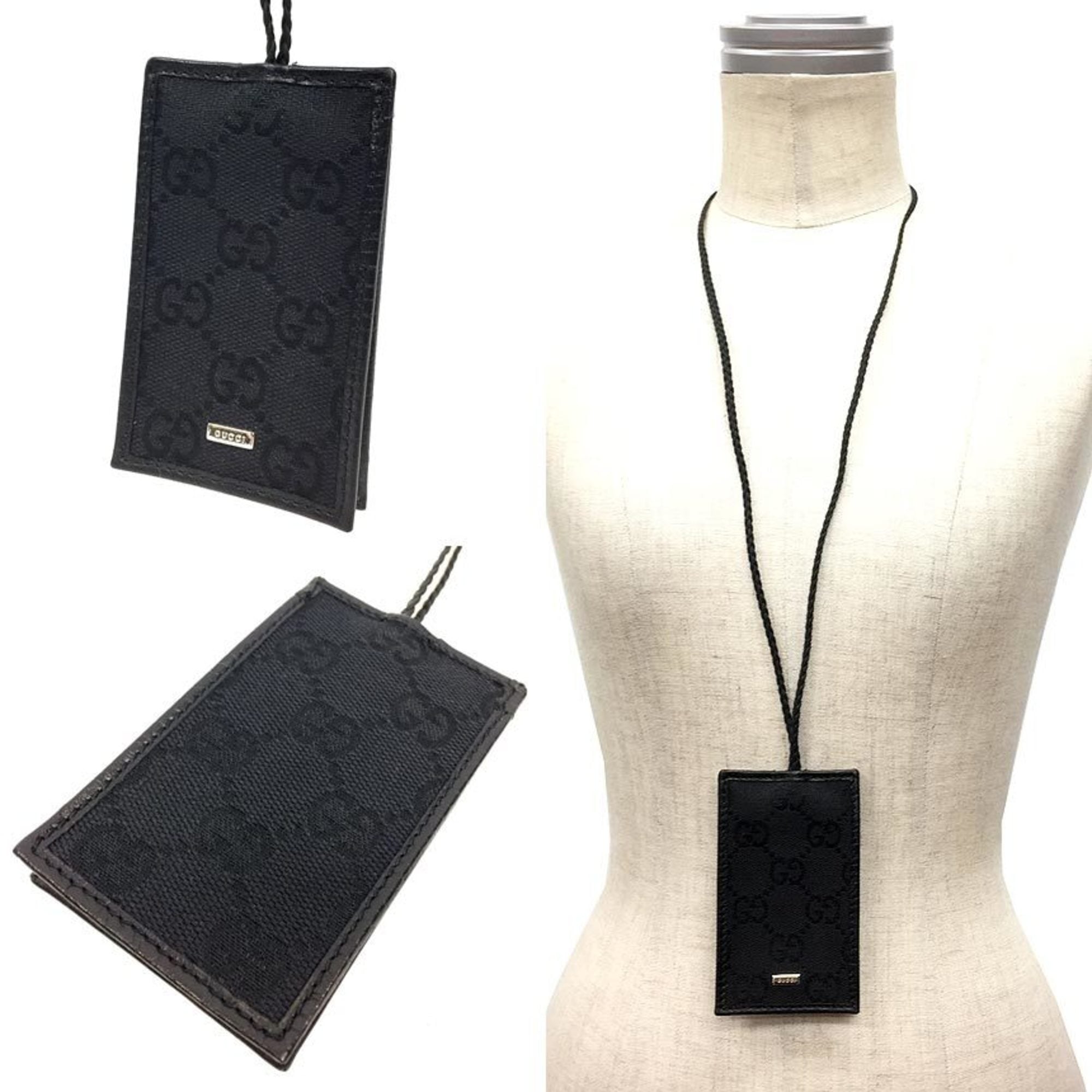 Pendant Necklace Canvas and Leather Black