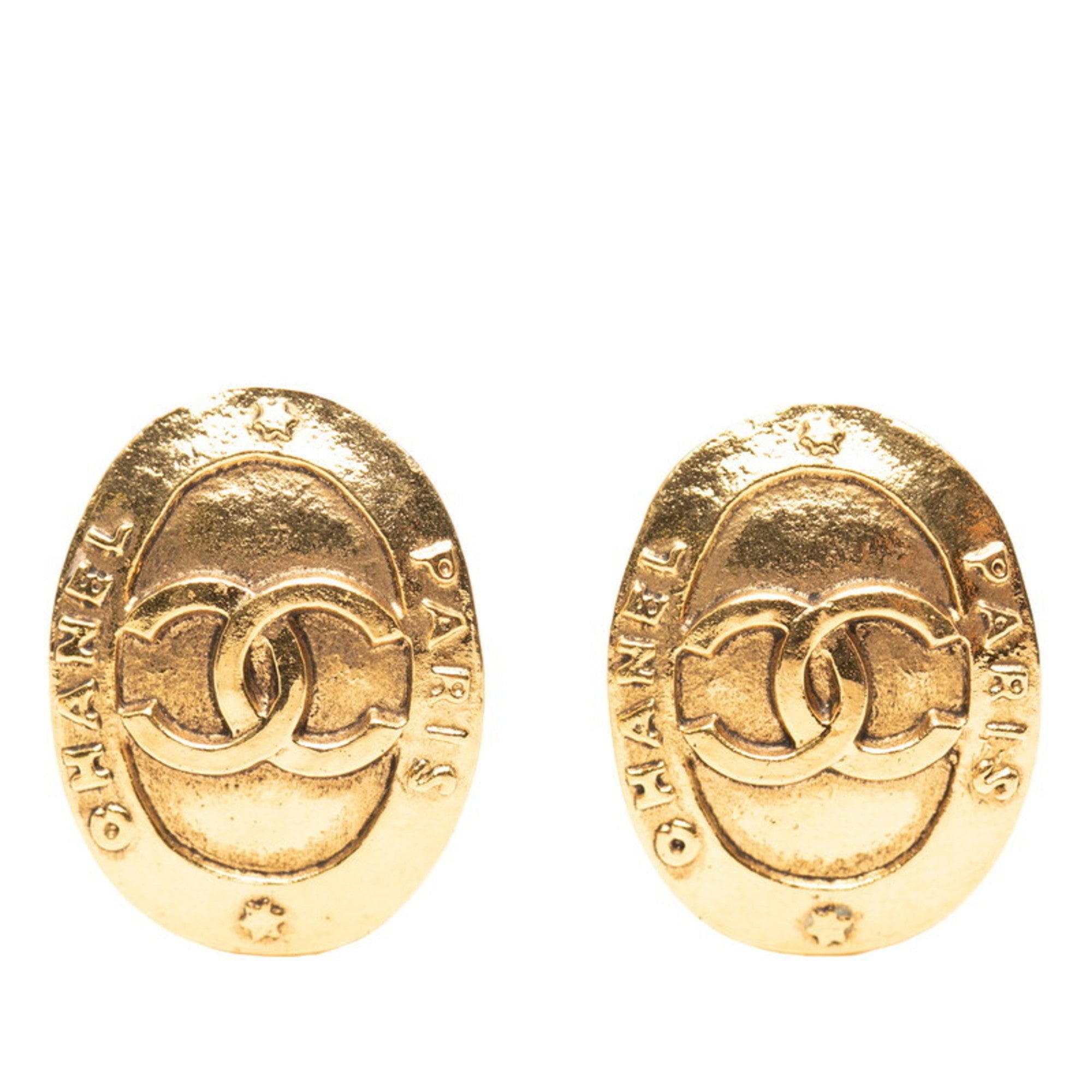 CC Logo Oval Clip-On Earrings Metal Gold-Tone Metal