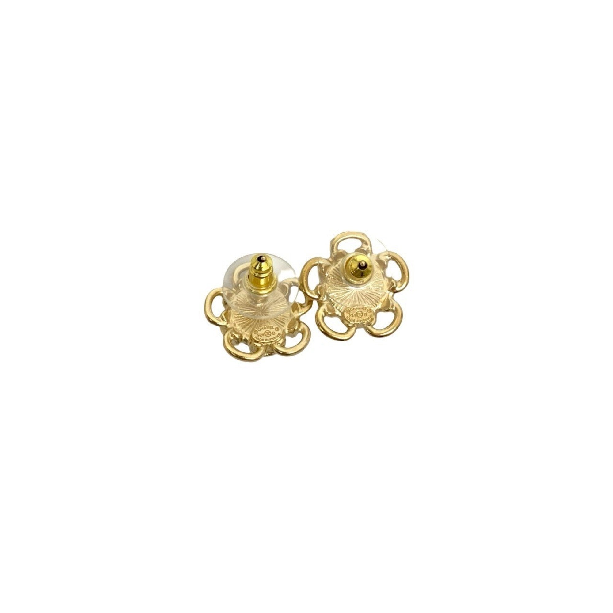 CC Logo Flower Earrings Metal Gold-Tone Metal