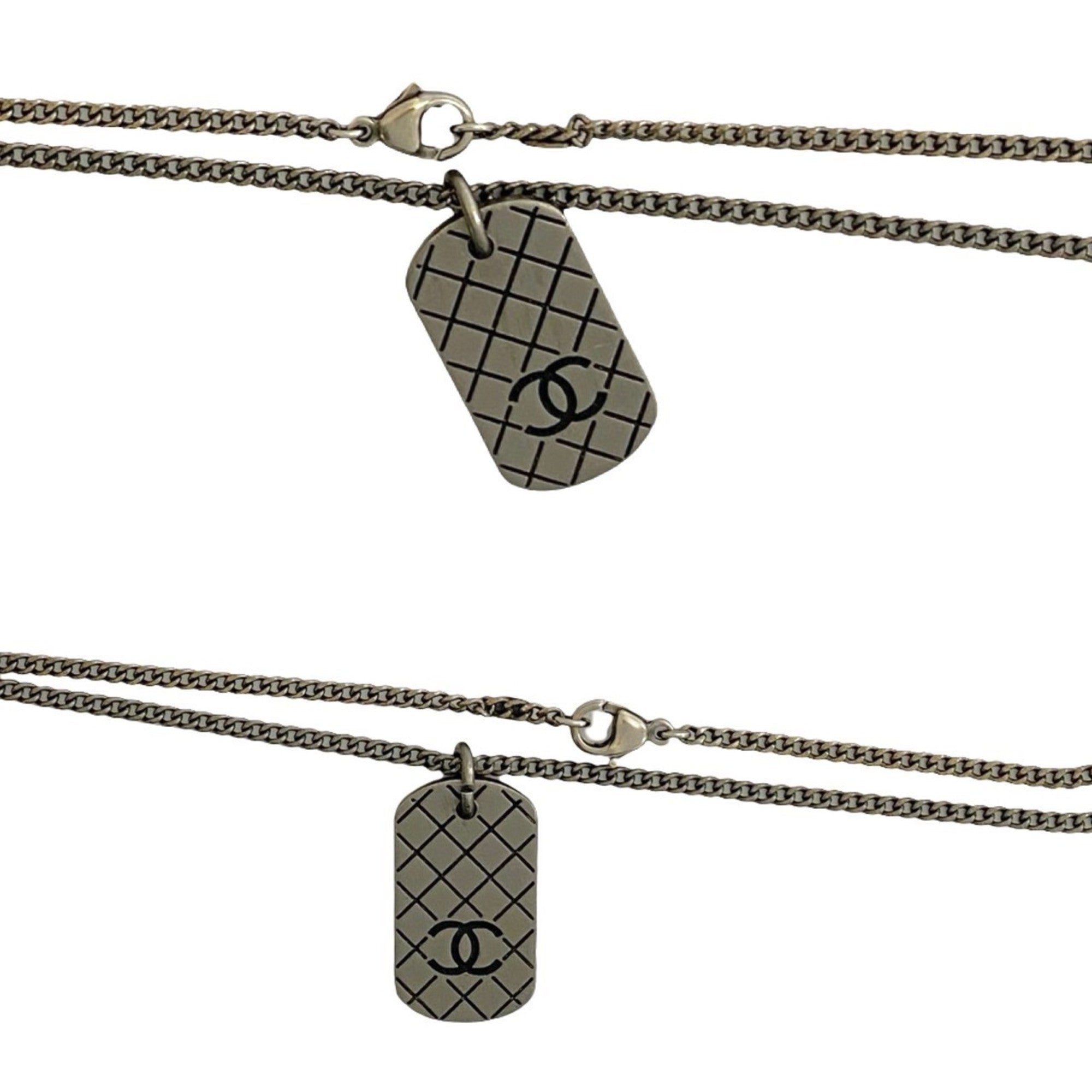 CC Logo Chain Pendant Necklace Silver-Tone Metal